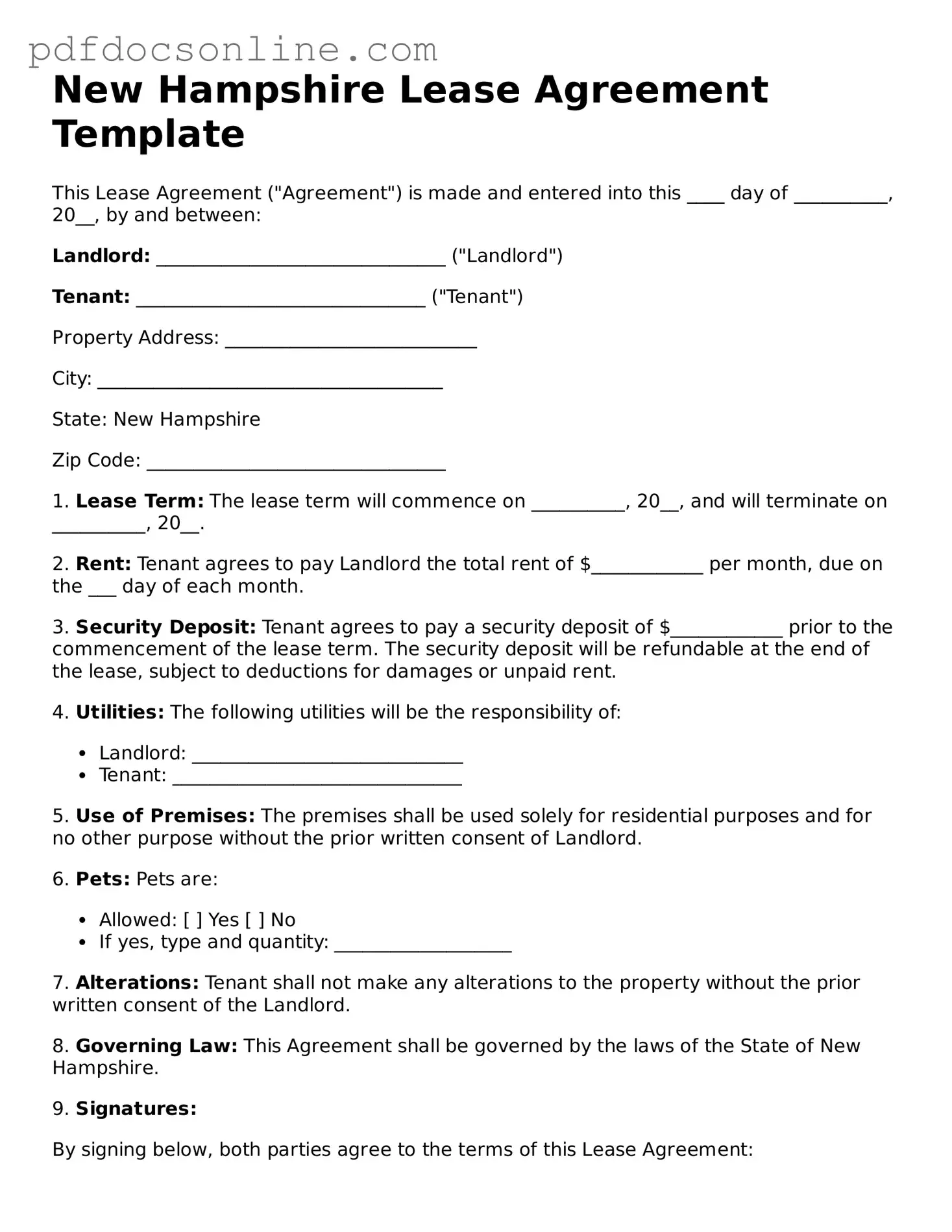 Attorney-Verified  Lease Agreement Form for New Hampshire