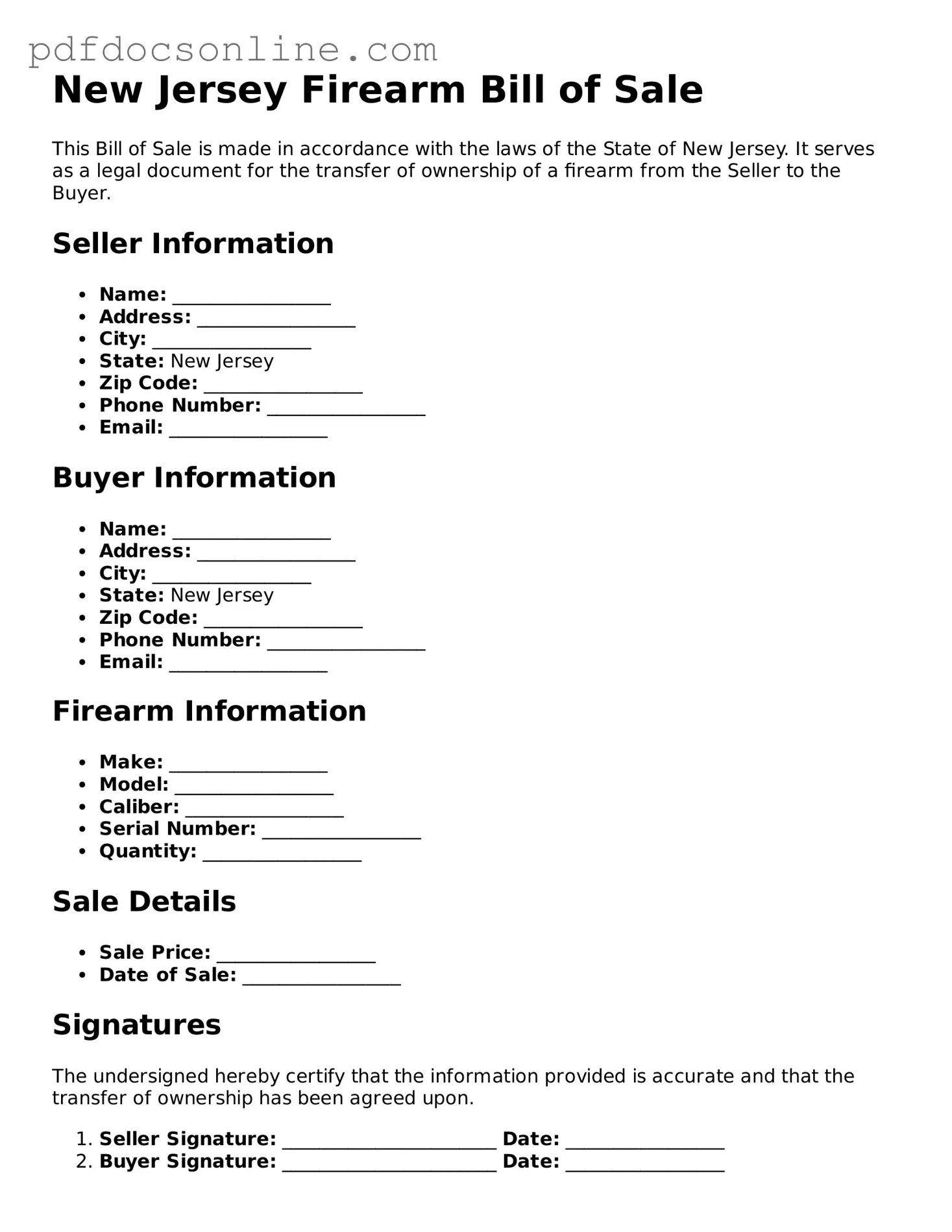 Attorney-Verified  Firearm Bill of Sale Form for New Jersey