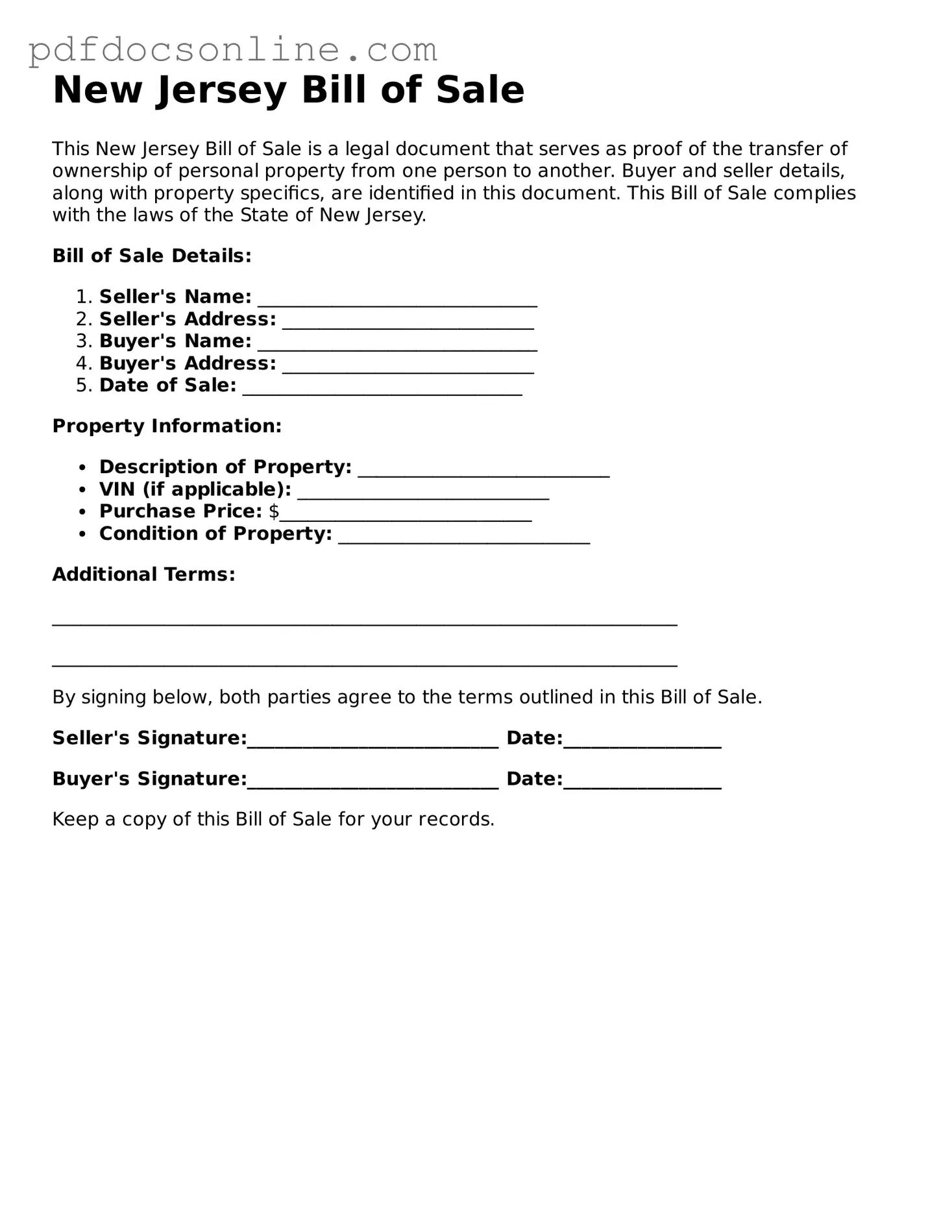 Attorney-Verified  Bill of Sale Form for New Jersey