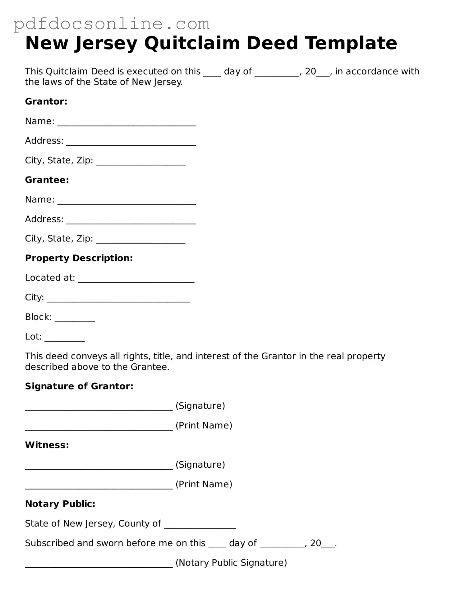 Attorney-Verified  Quitclaim Deed Form for New Jersey
