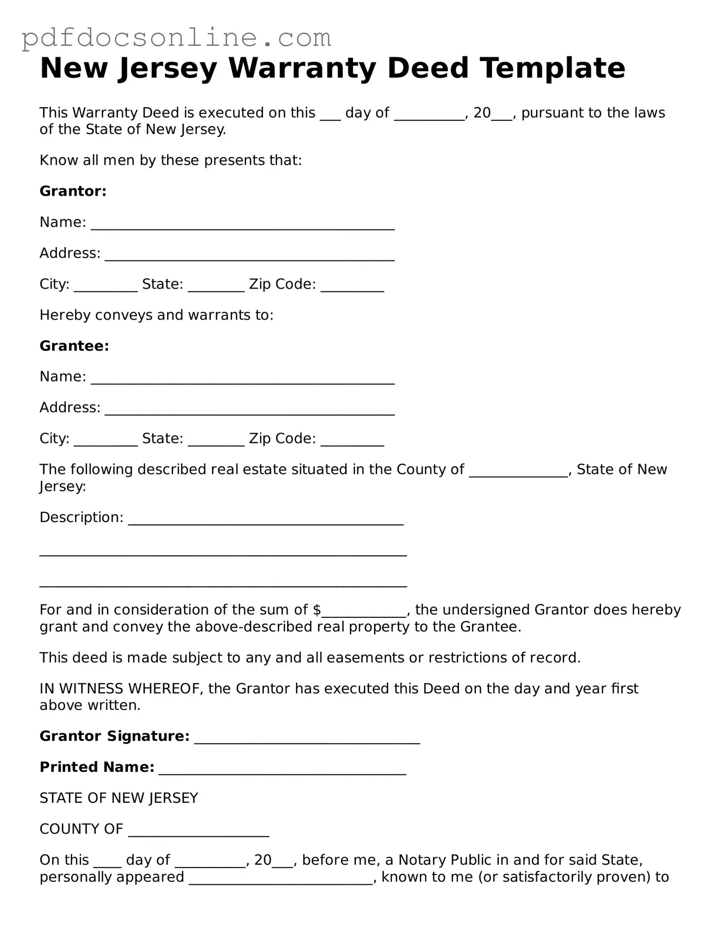 Attorney-Verified  Deed Form for New Jersey