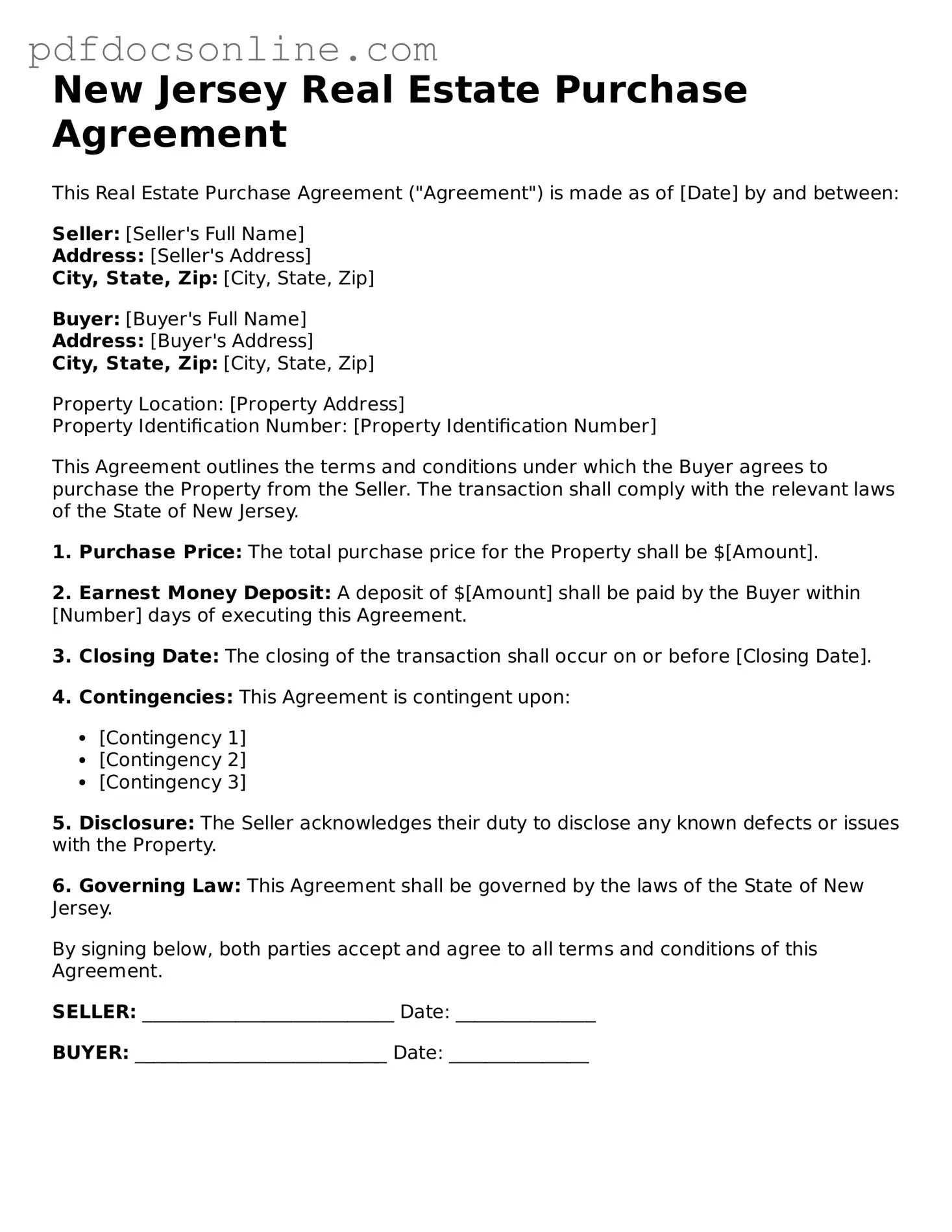 Attorney-Verified  Real Estate Purchase Agreement Form for New Jersey
