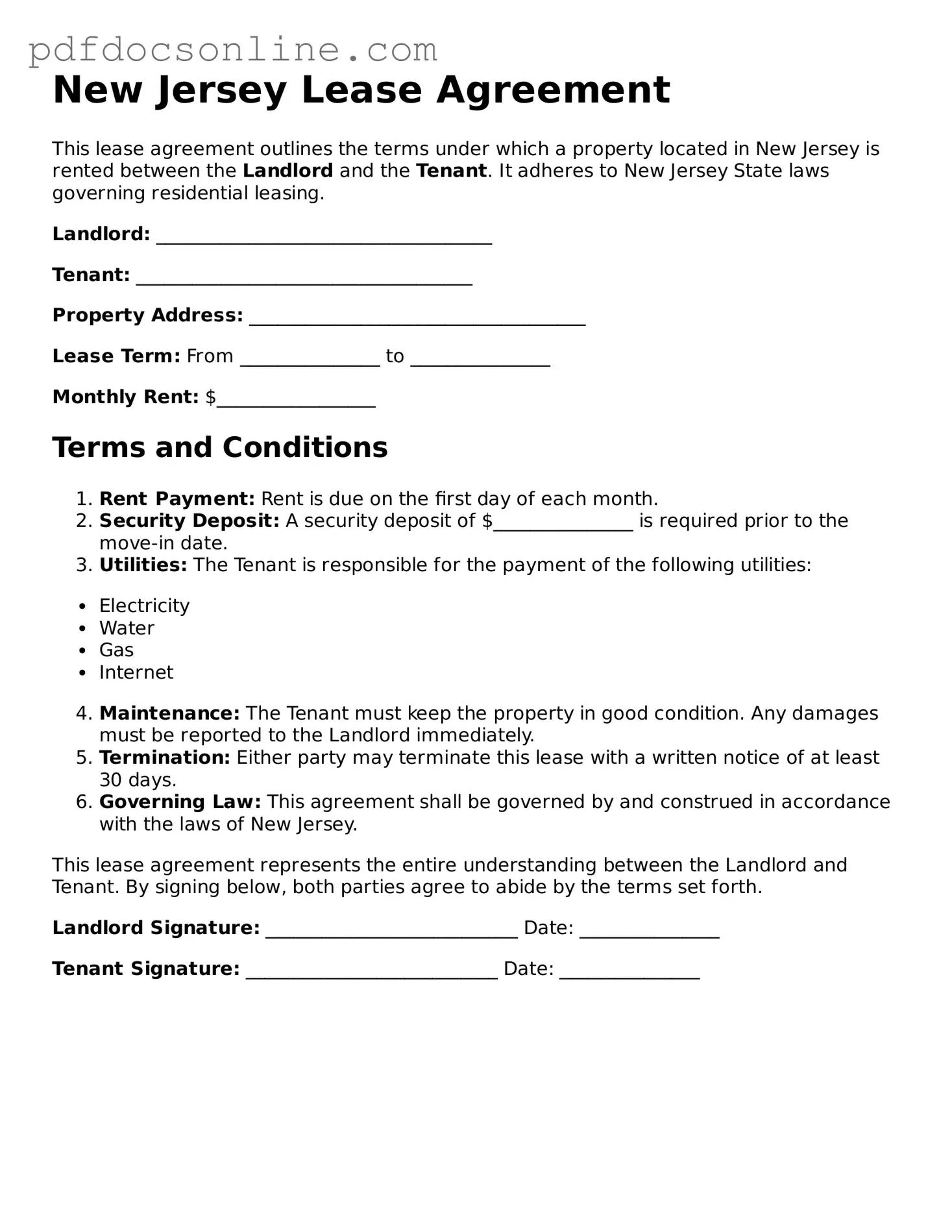 Attorney-Verified  Lease Agreement Form for New Jersey