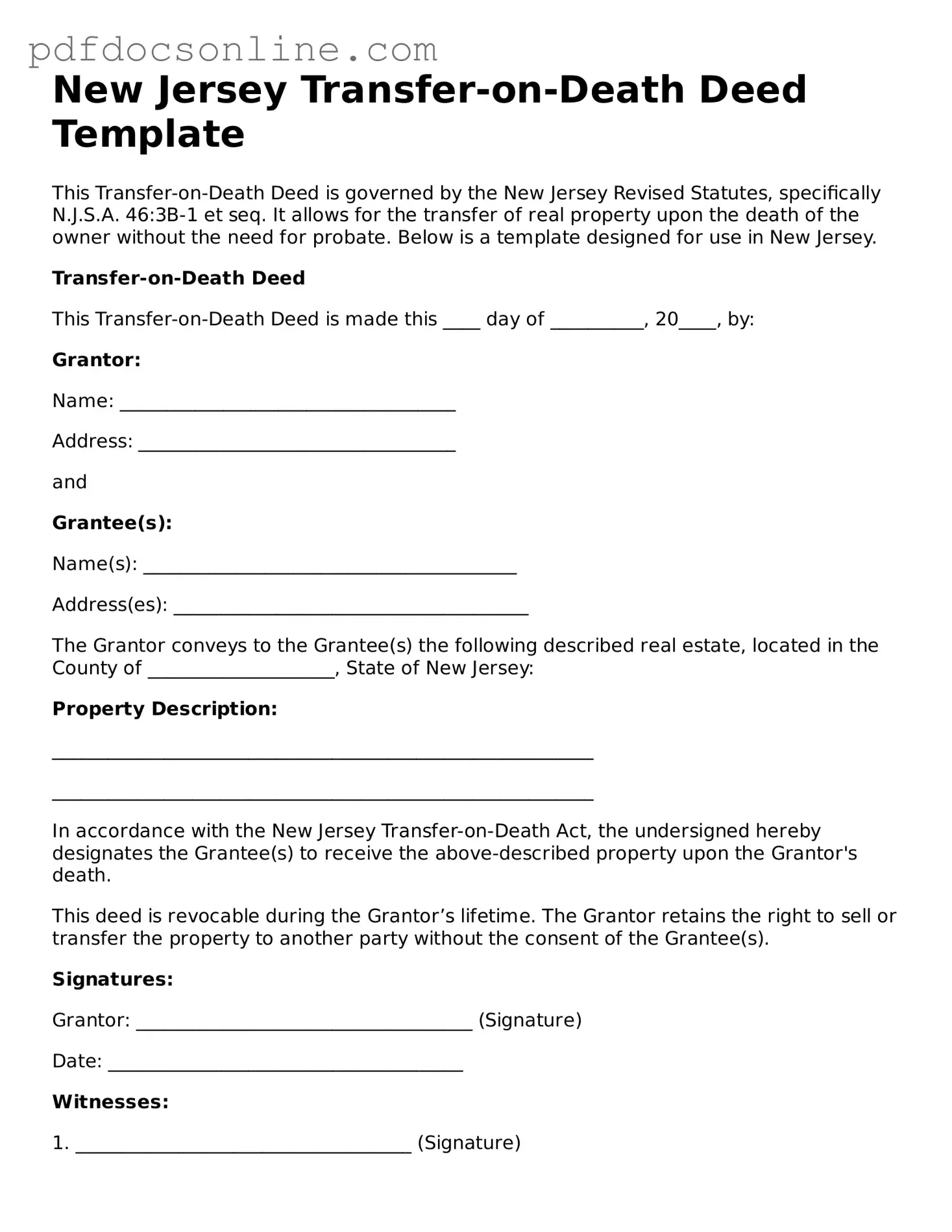 Attorney-Verified  Transfer-on-Death Deed Form for New Jersey