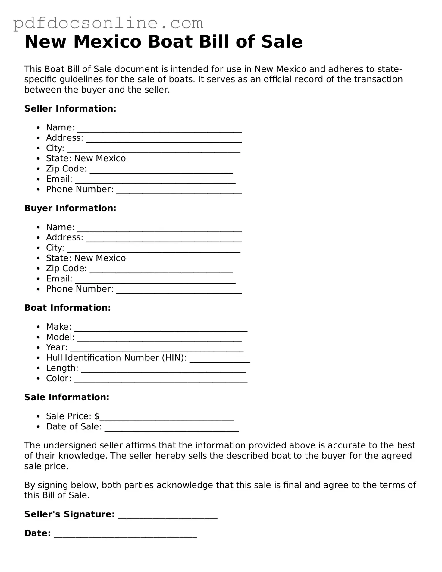 Attorney-Verified  Boat Bill of Sale Form for New Mexico