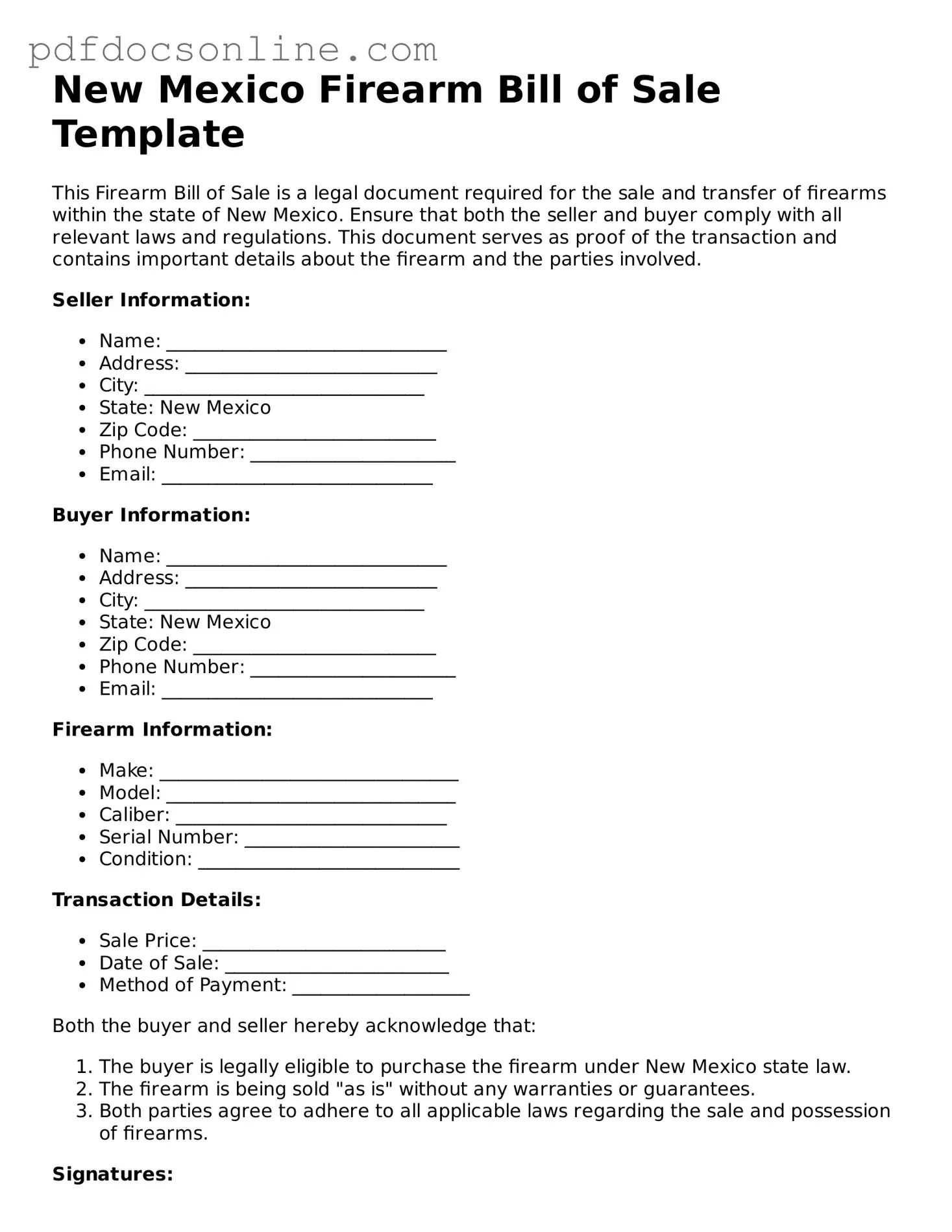 Attorney-Verified  Firearm Bill of Sale Form for New Mexico