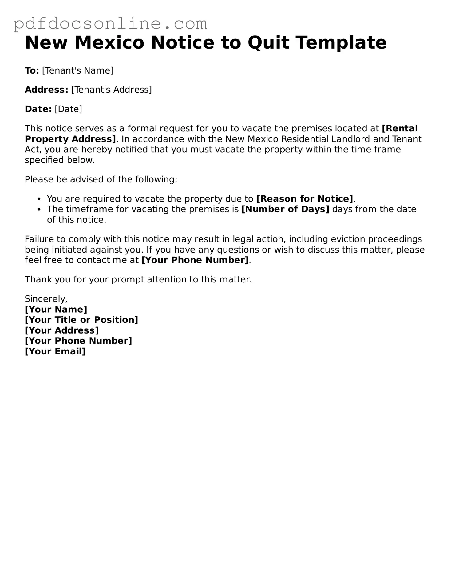 Attorney-Verified  Notice to Quit Form for New Mexico