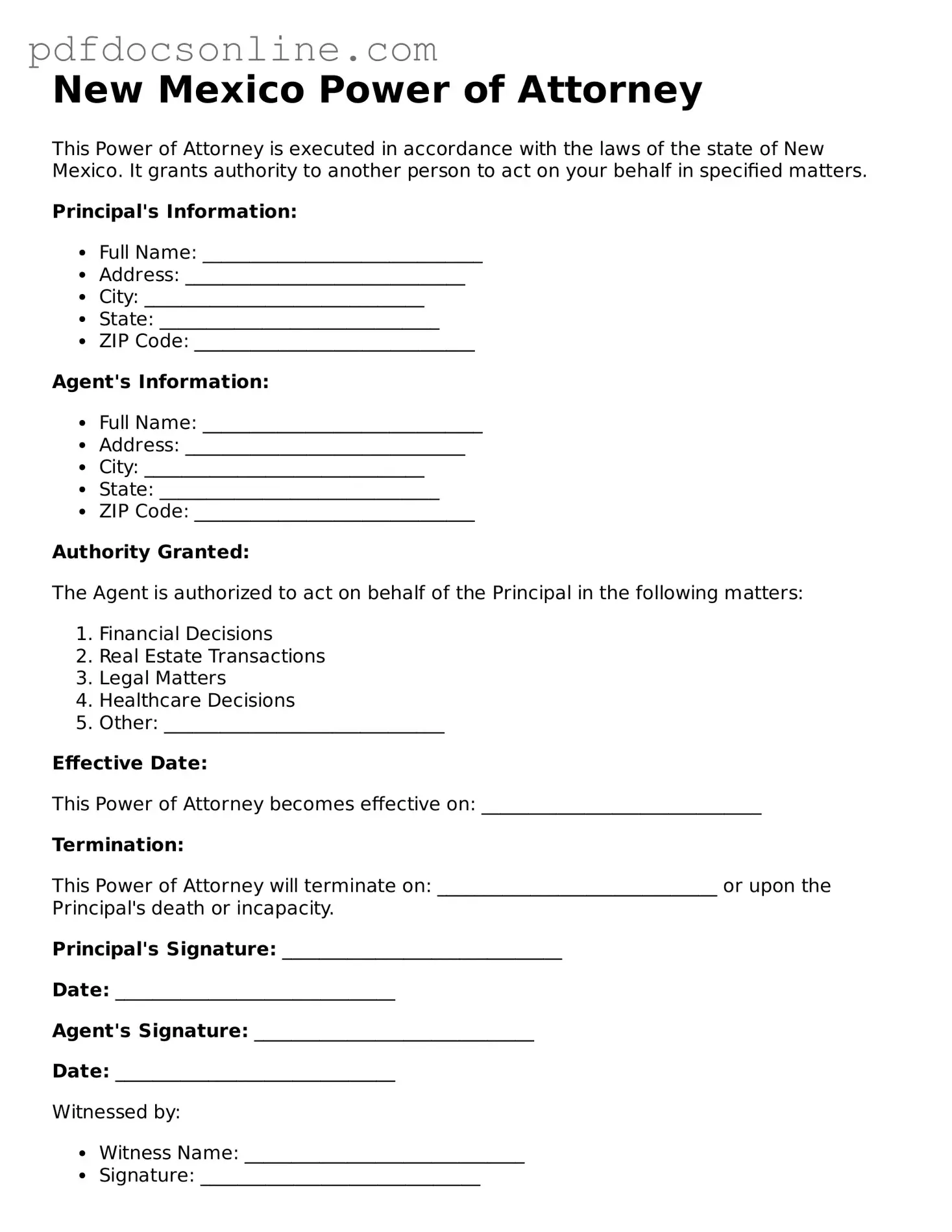 Attorney-Verified  Power of Attorney Form for New Mexico