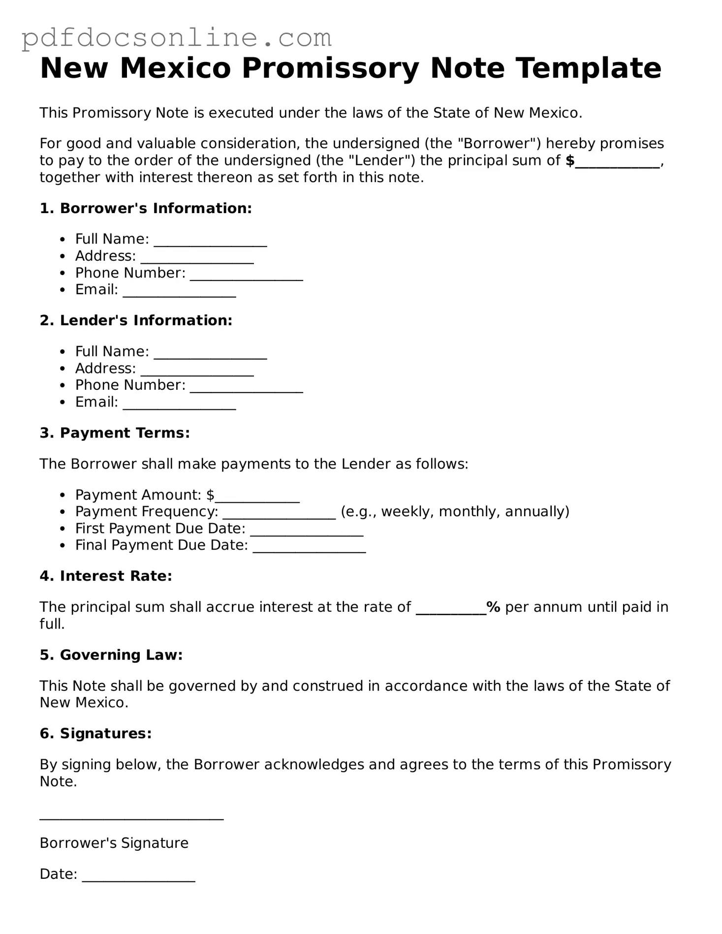 Attorney-Verified  Promissory Note Form for New Mexico