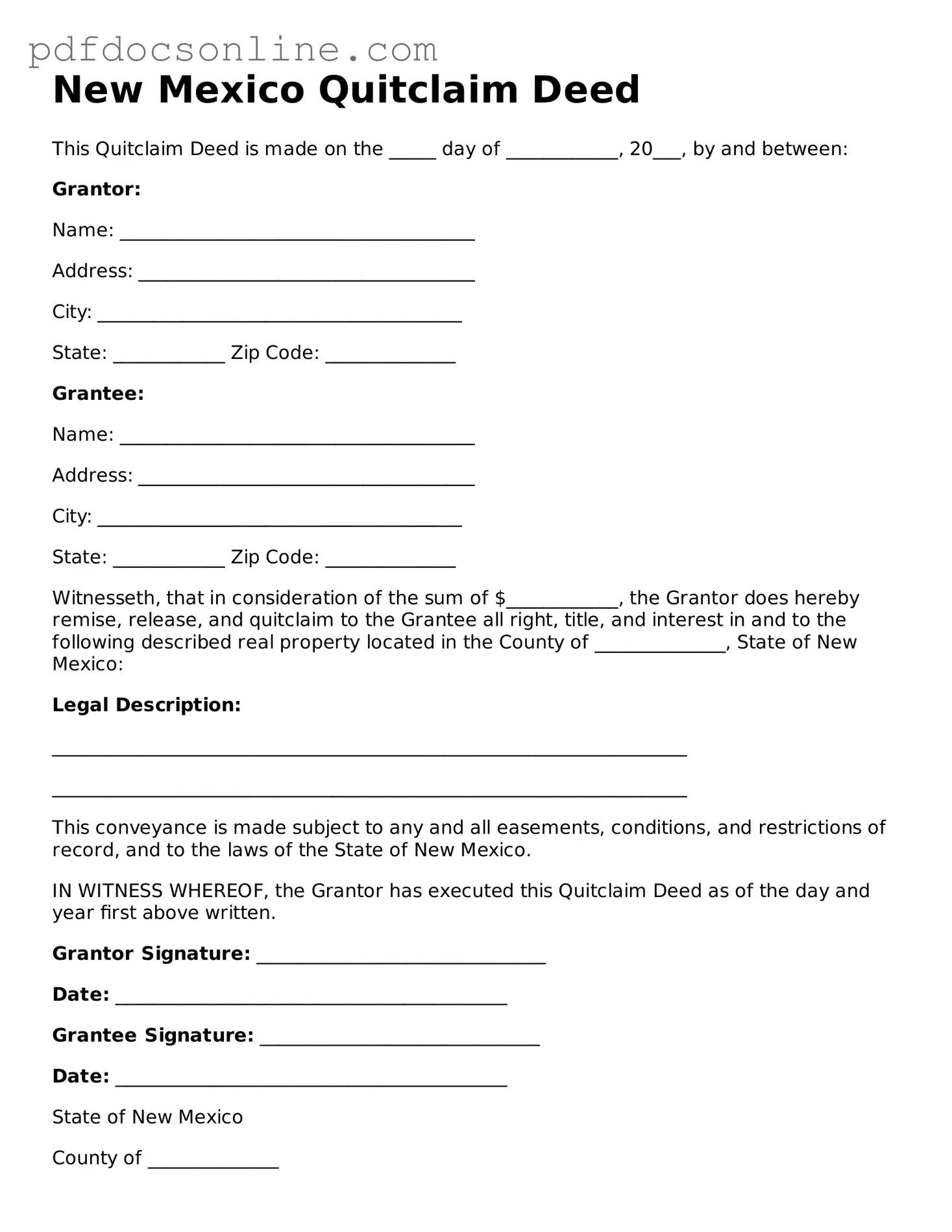 Attorney-Verified  Quitclaim Deed Form for New Mexico
