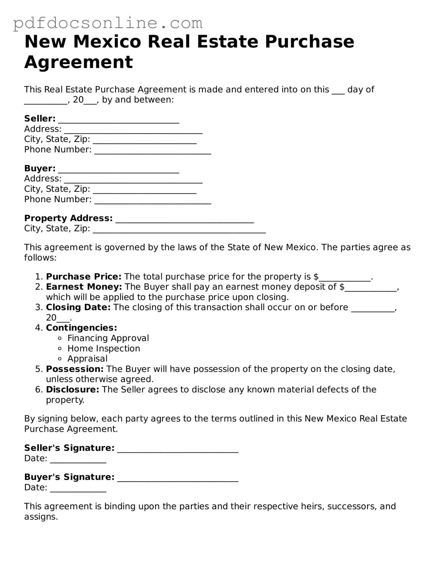 Attorney-Verified  Real Estate Purchase Agreement Form for New Mexico