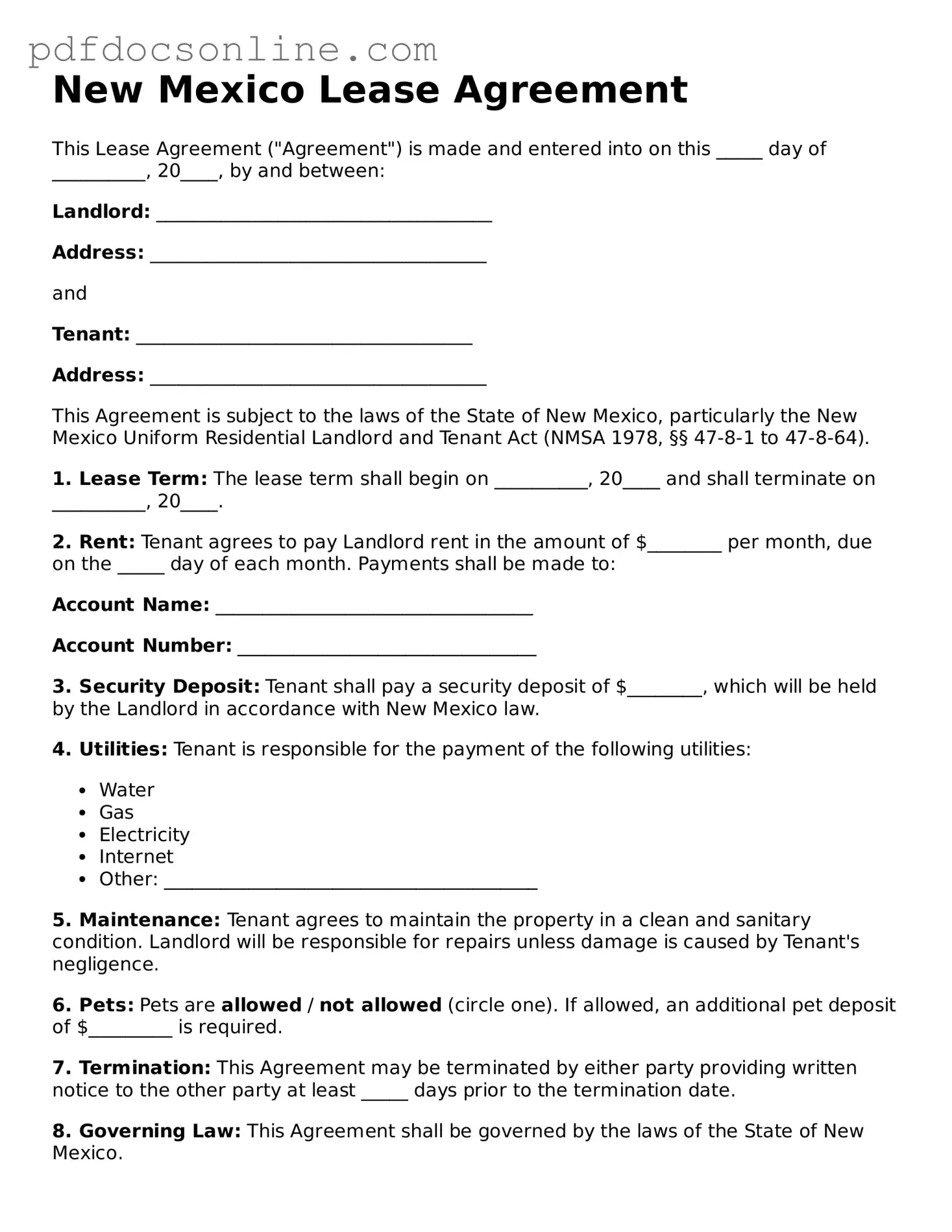 Attorney-Verified  Lease Agreement Form for New Mexico