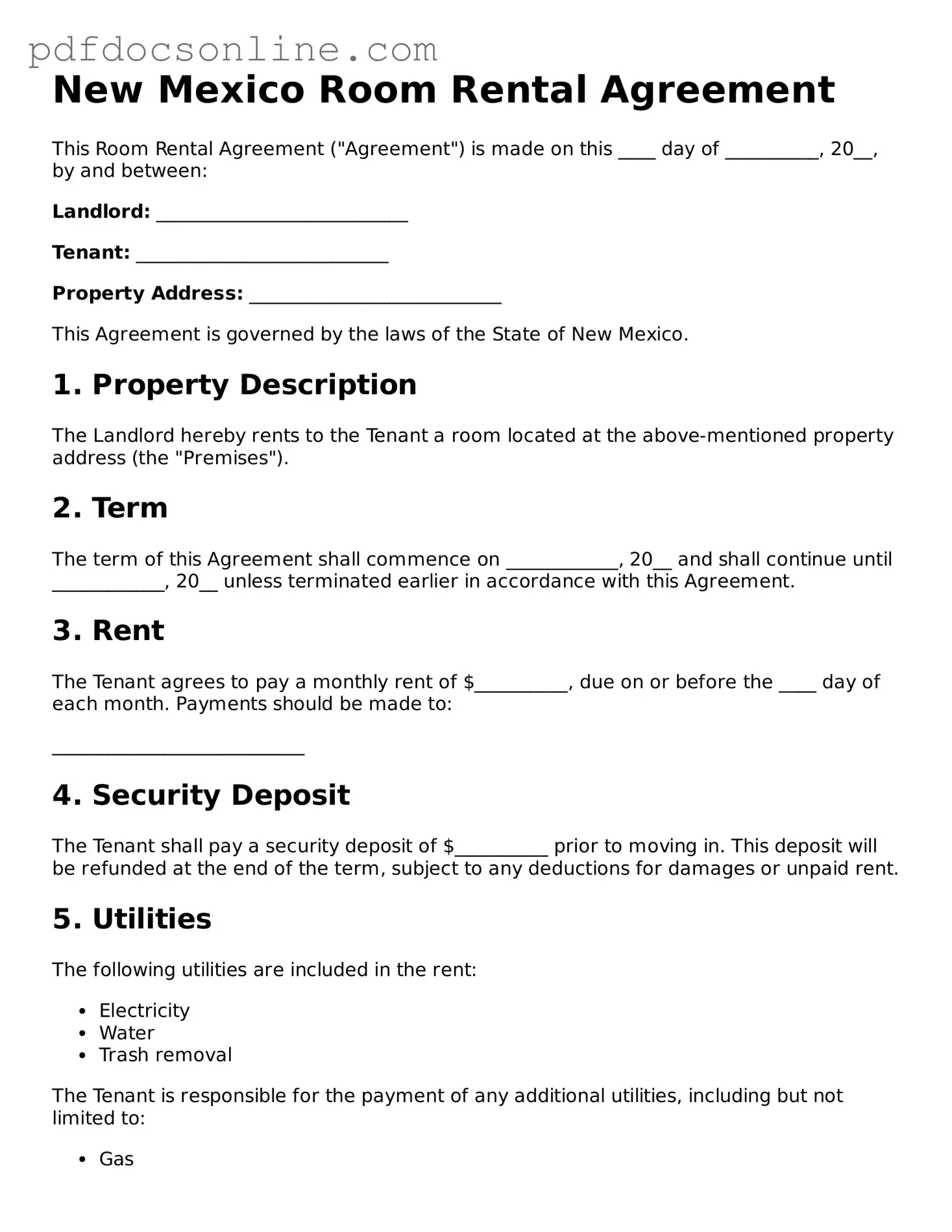 Attorney-Verified  Room Rental Agreement Form for New Mexico