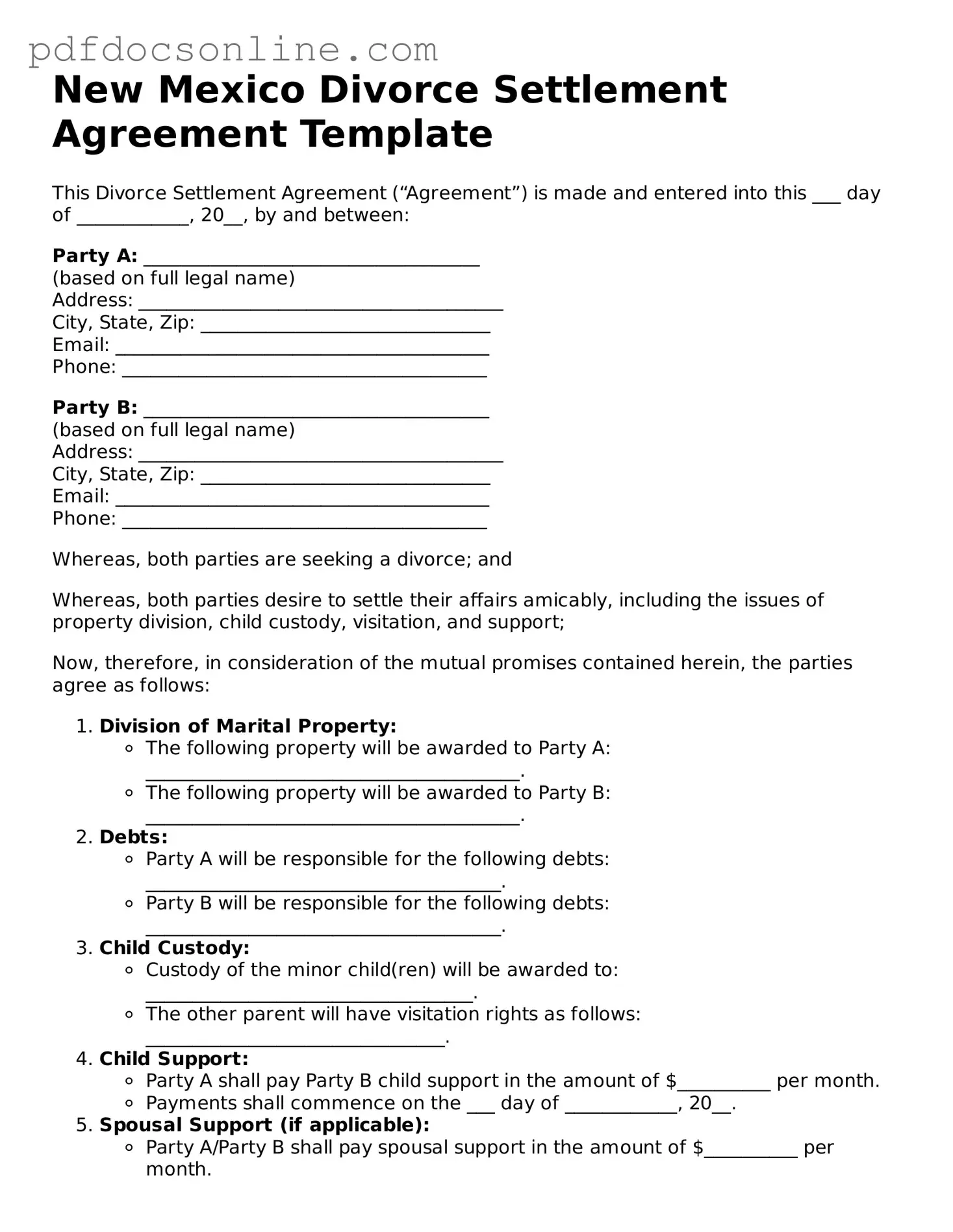 Attorney-Verified  Divorce Settlement Agreement Form for New Mexico