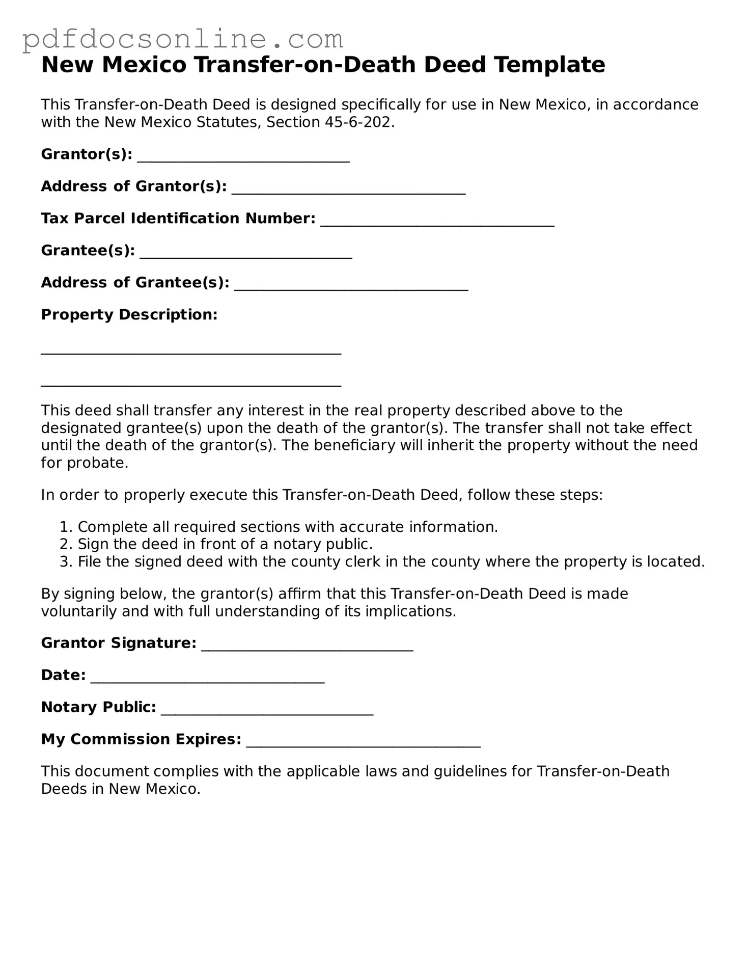 Attorney-Verified  Transfer-on-Death Deed Form for New Mexico