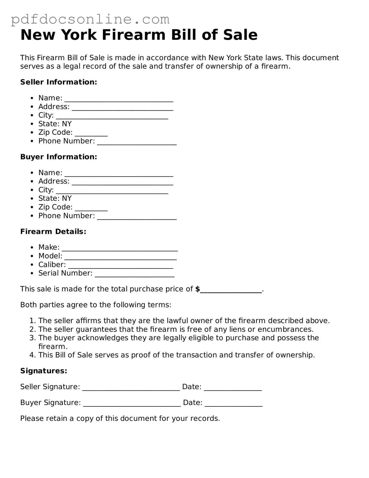 Attorney-Verified  Firearm Bill of Sale Form for New York