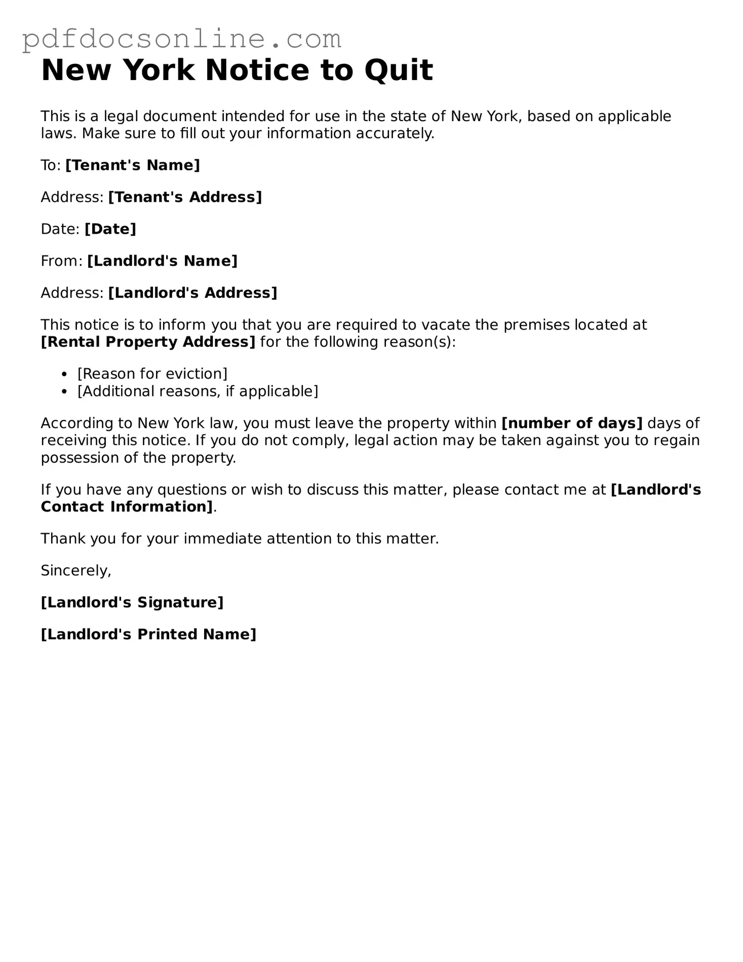 Attorney-Verified  Notice to Quit Form for New York