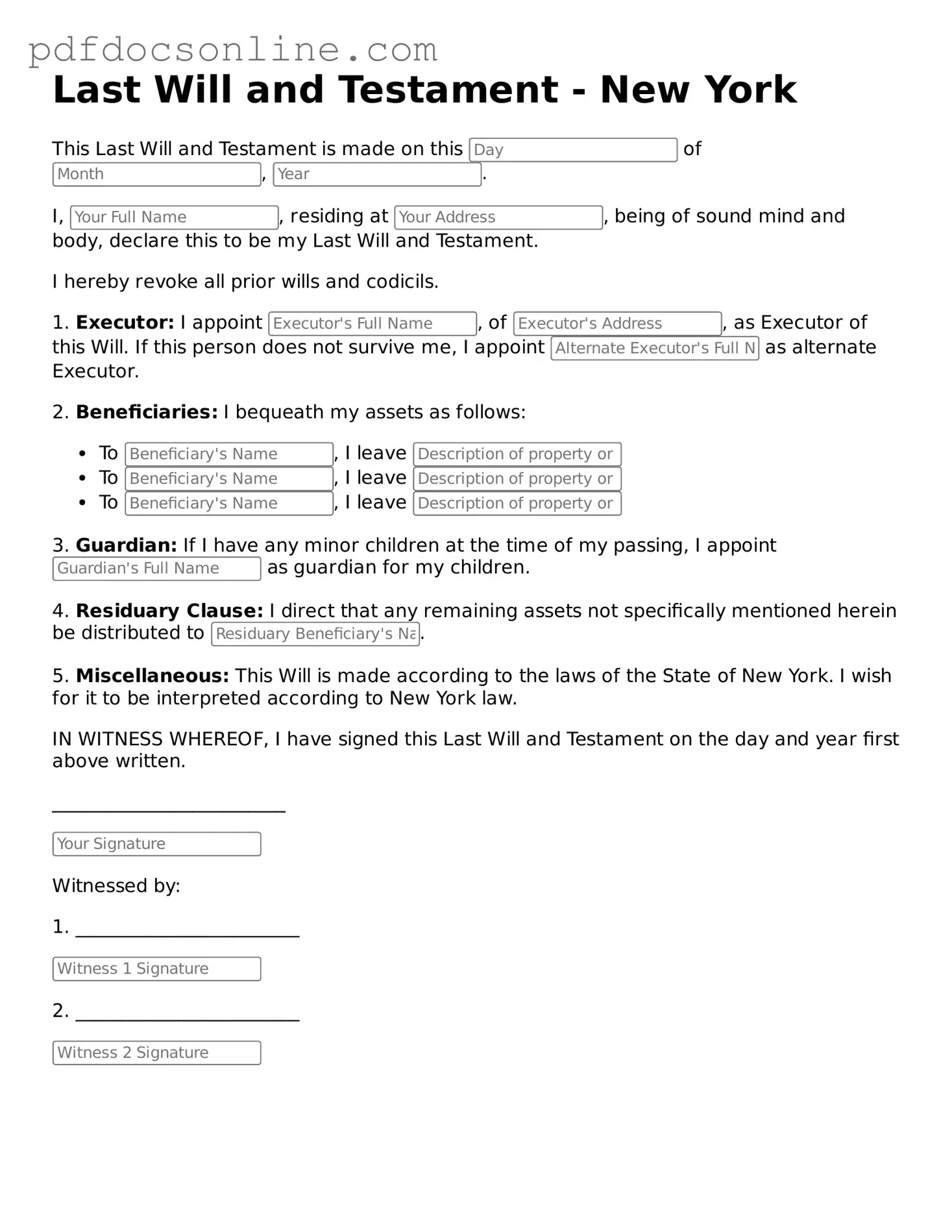 Attorney-Verified  Last Will and Testament Form for New York