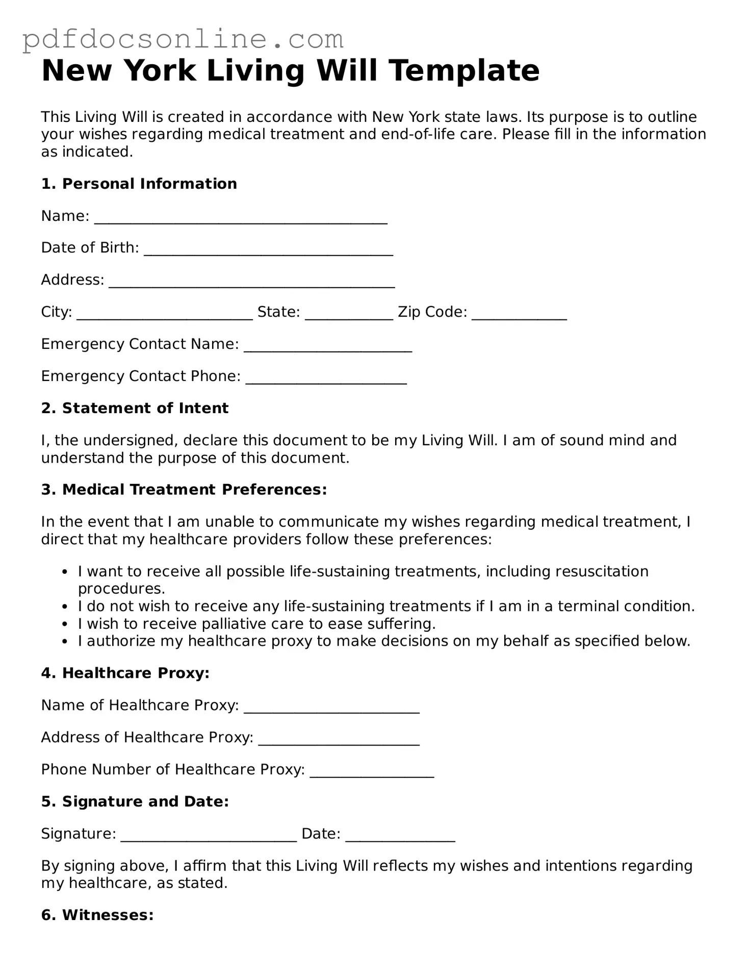 Attorney-Verified  Living Will Form for New York
