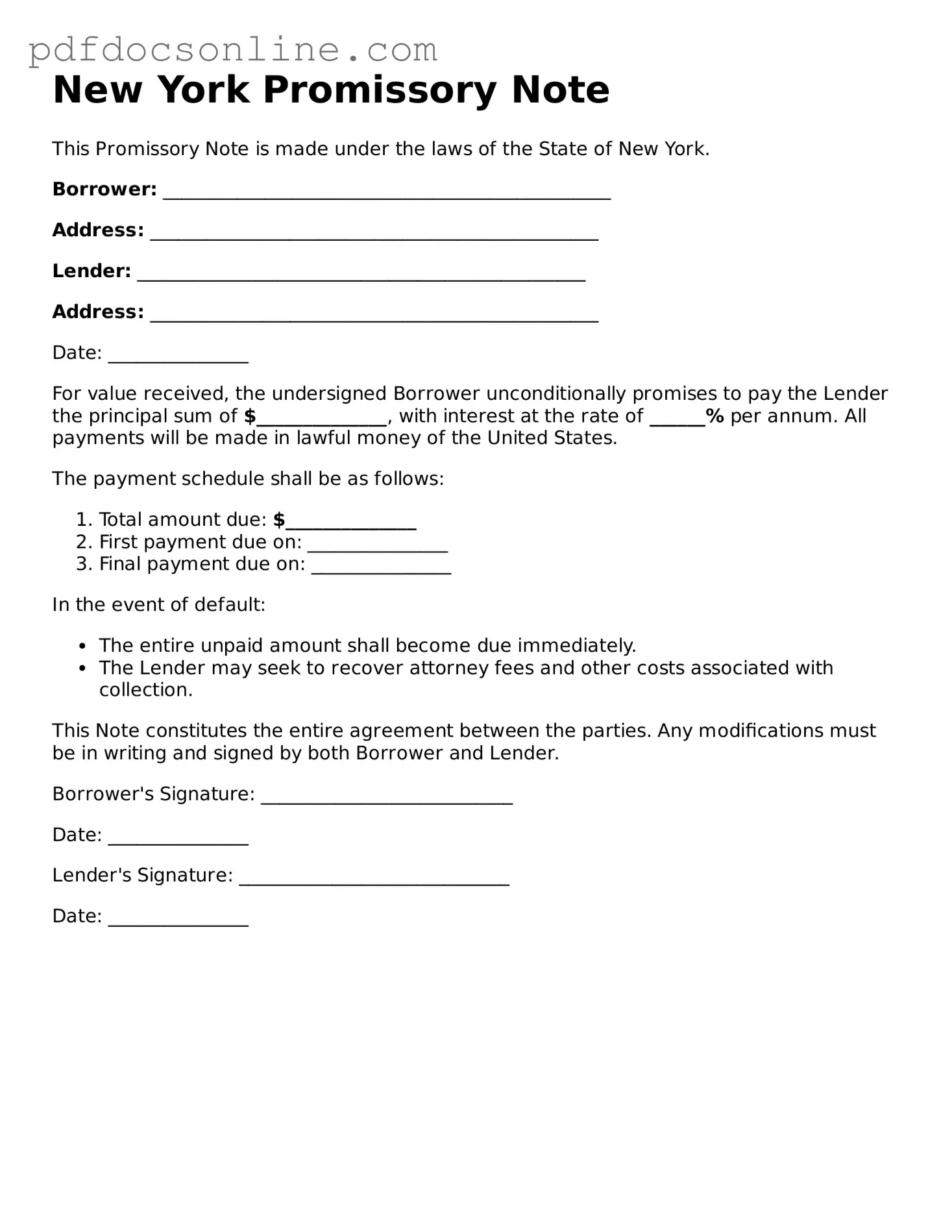 Attorney-Verified  Promissory Note Form for New York