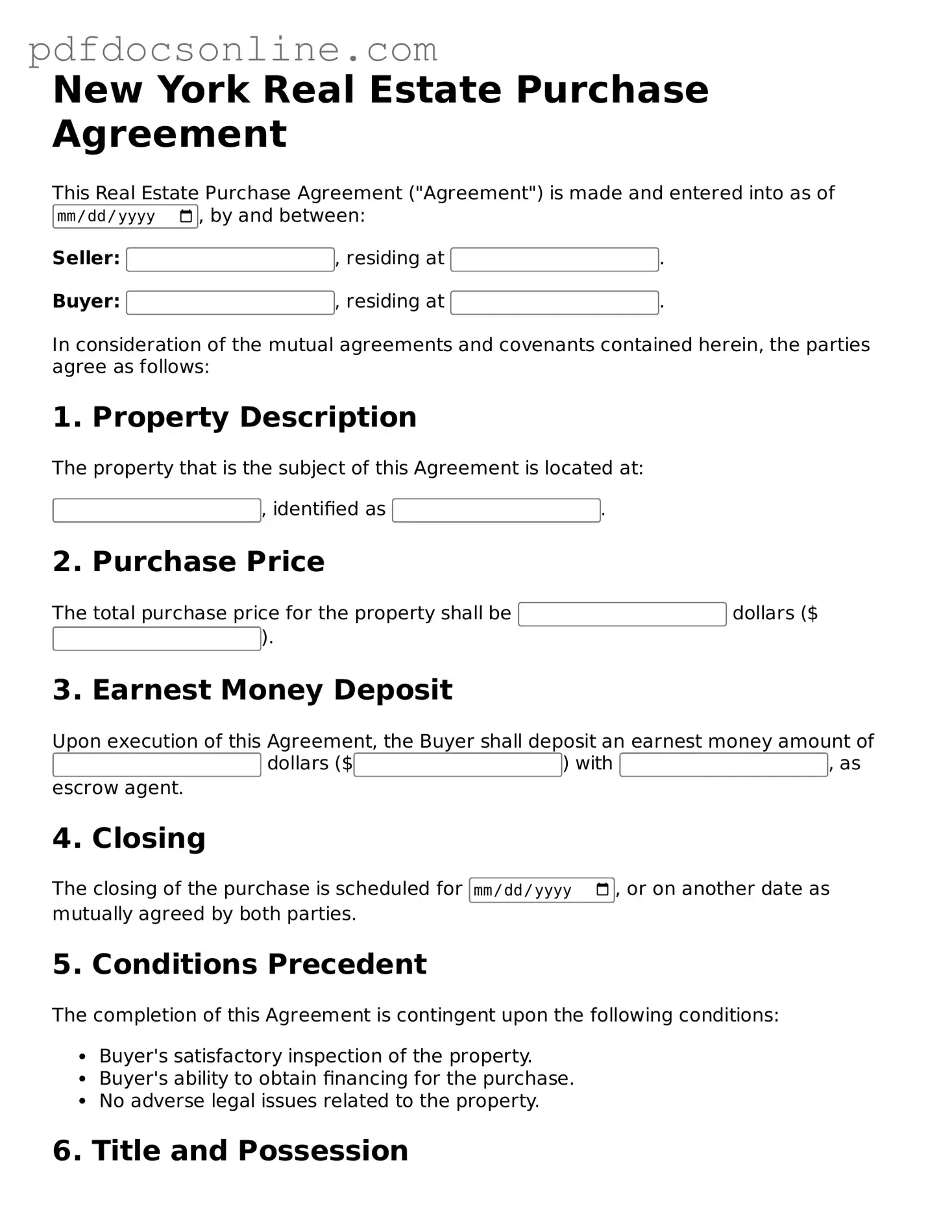 Attorney-Verified  Real Estate Purchase Agreement Form for New York