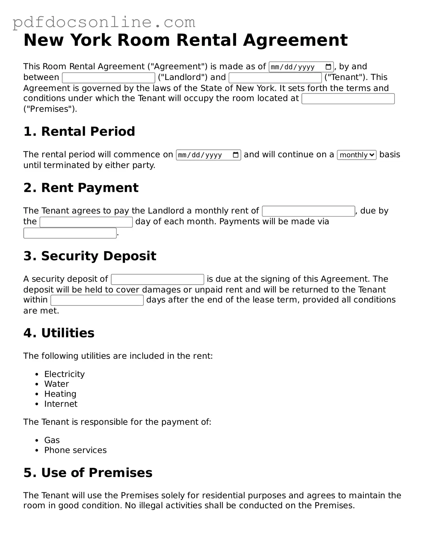 Attorney-Verified  Room Rental Agreement Form for New York