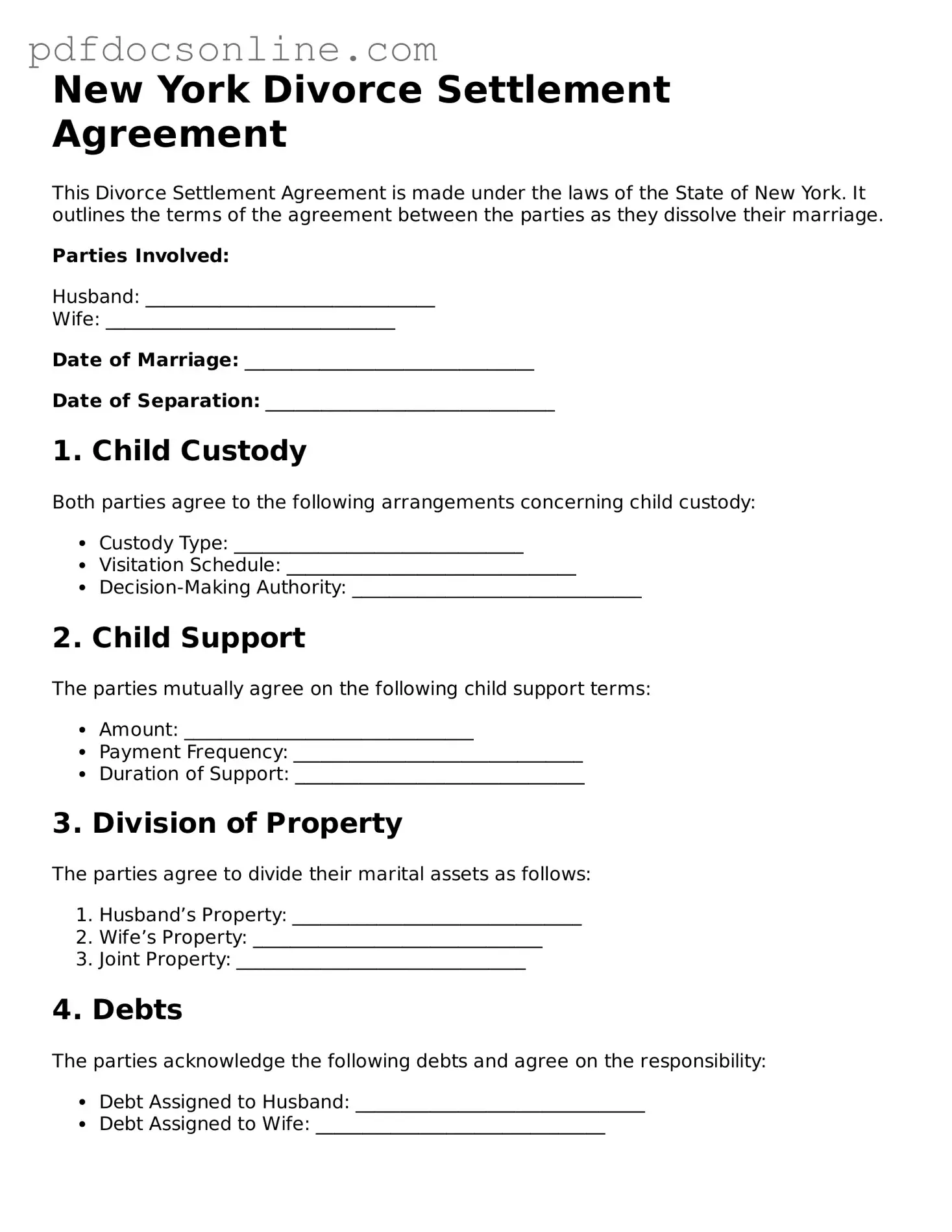Attorney-Verified  Divorce Settlement Agreement Form for New York