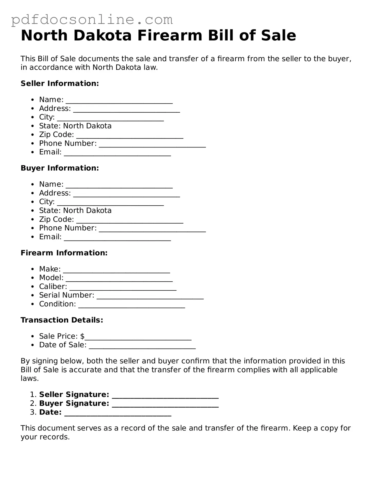 Attorney-Verified  Firearm Bill of Sale Form for North Dakota