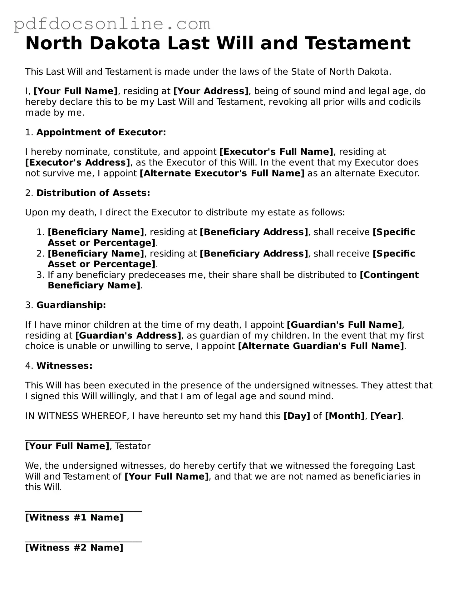 Attorney-Verified  Last Will and Testament Form for North Dakota
