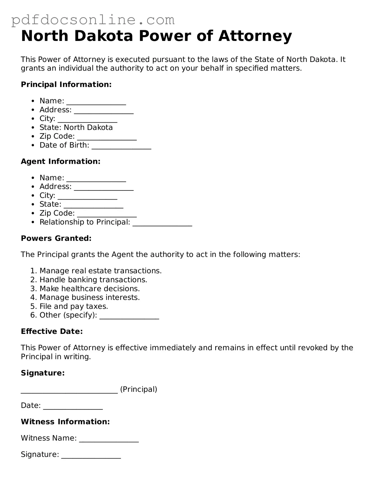 Attorney-Verified  Power of Attorney Form for North Dakota