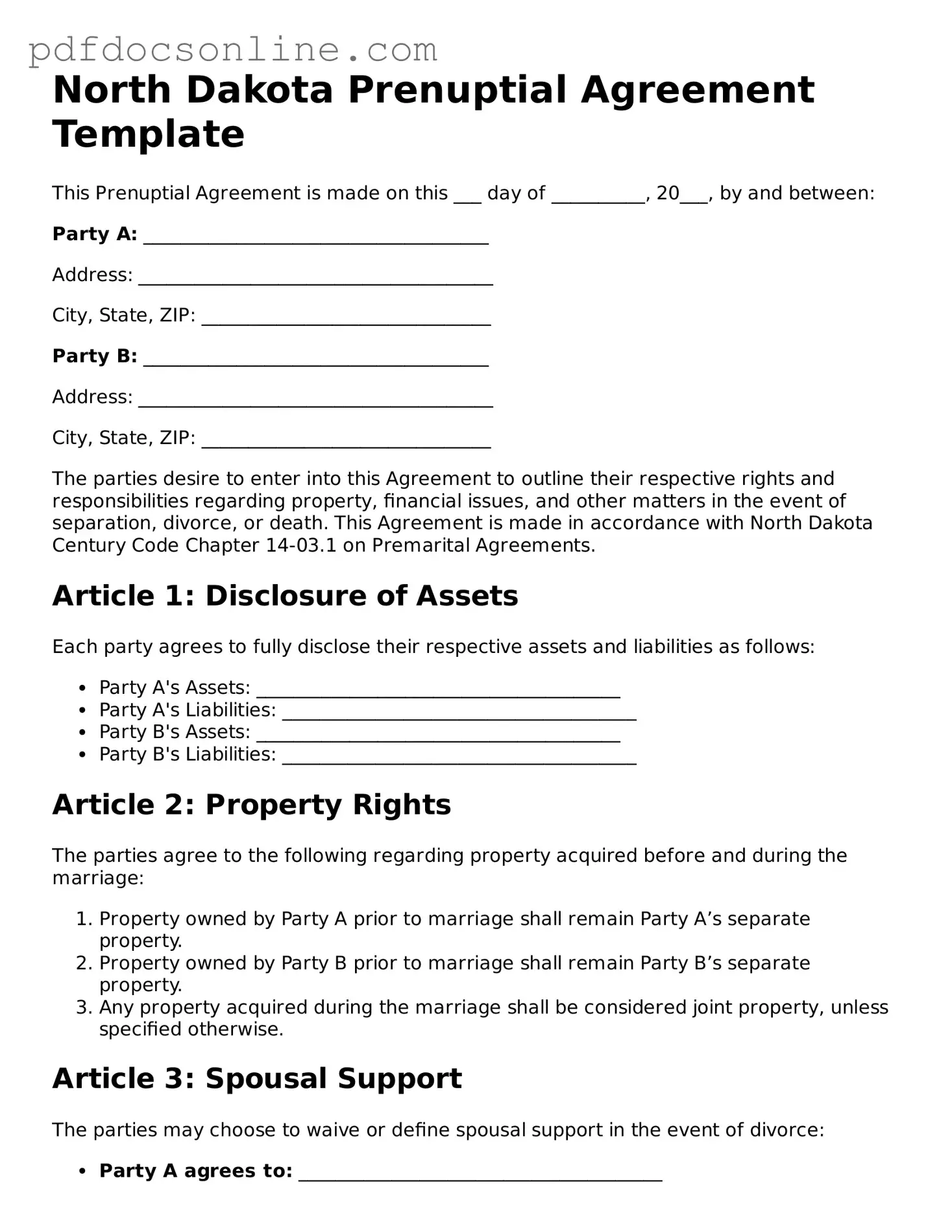 Attorney-Verified  Prenuptial Agreement Form for North Dakota