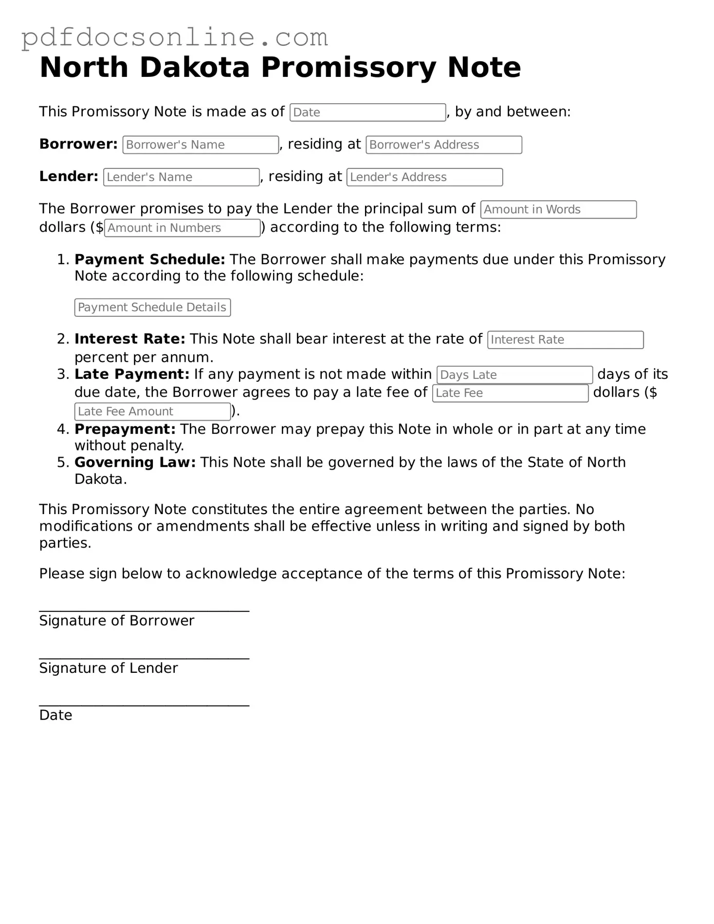 Attorney-Verified  Promissory Note Form for North Dakota