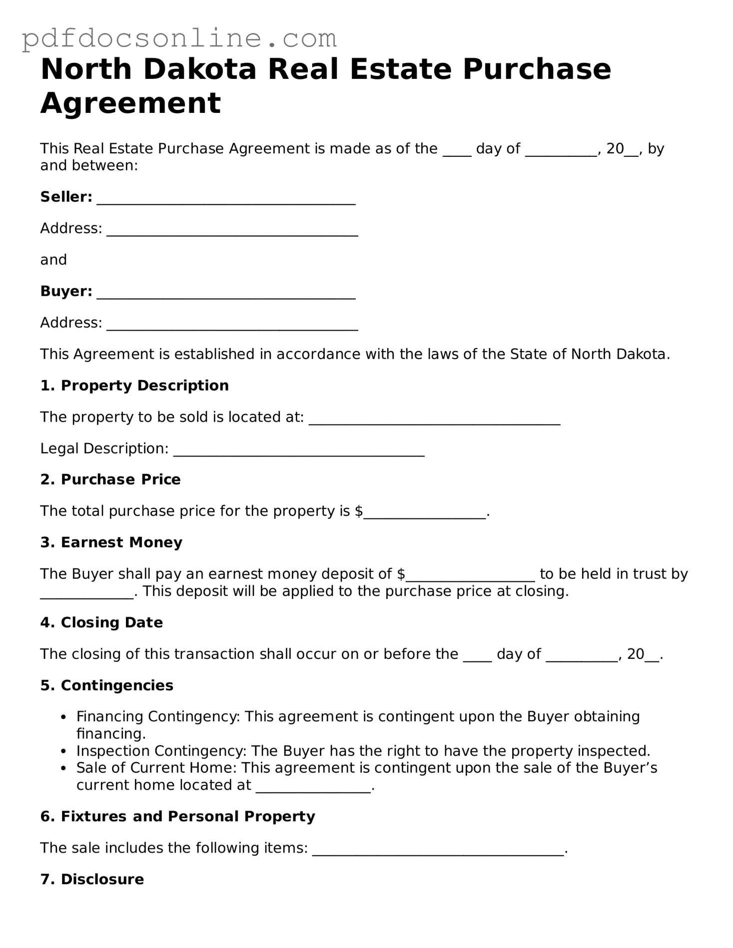 Attorney-Verified  Real Estate Purchase Agreement Form for North Dakota