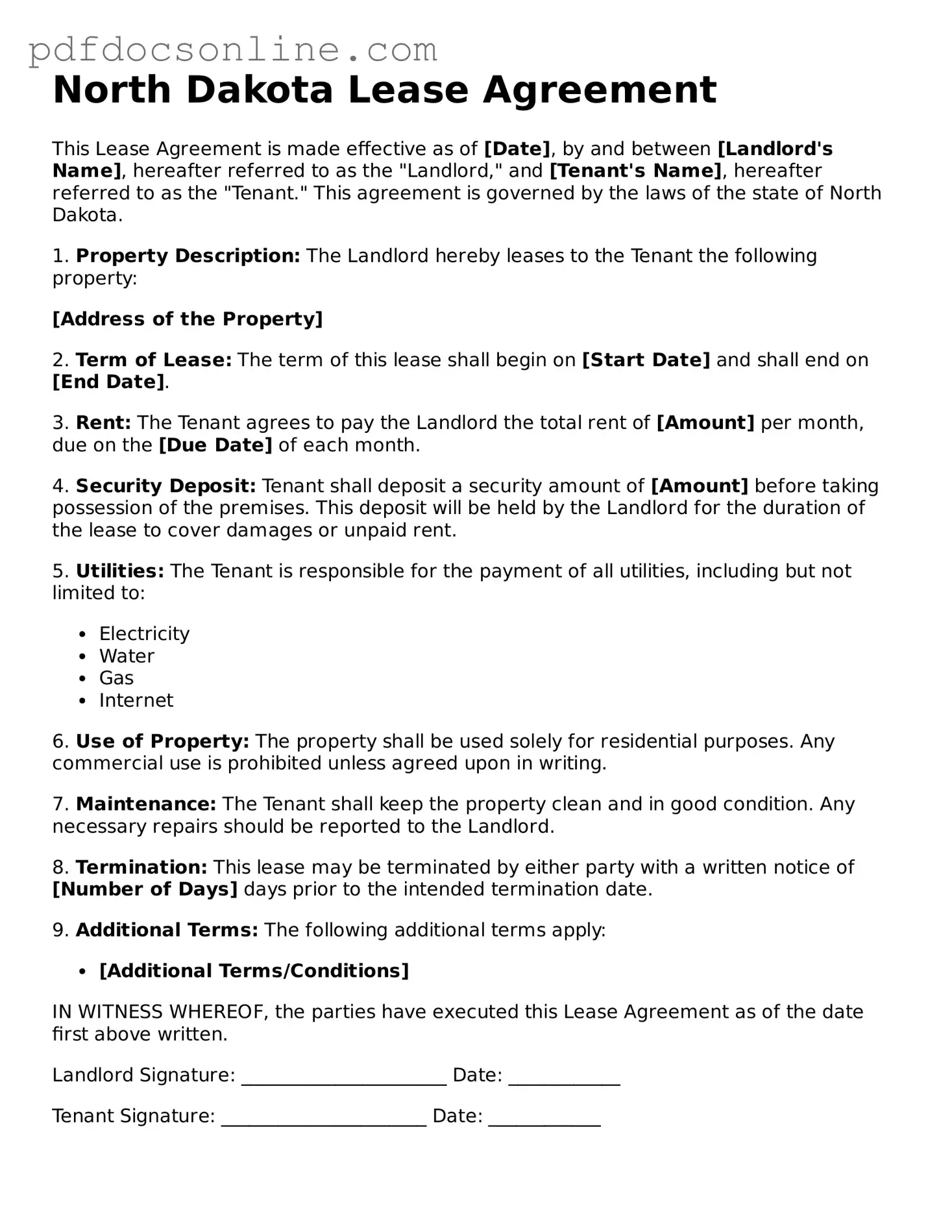 Attorney-Verified  Lease Agreement Form for North Dakota