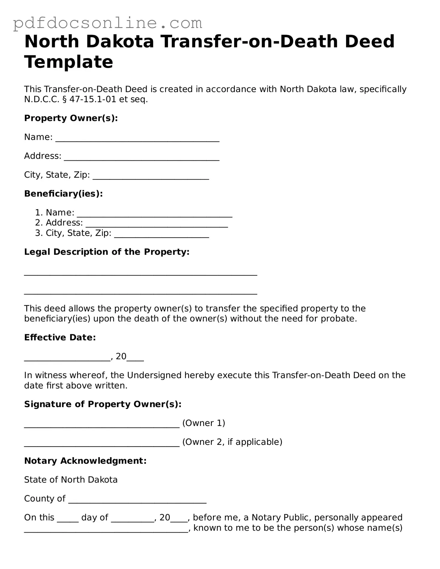 Attorney-Verified  Transfer-on-Death Deed Form for North Dakota