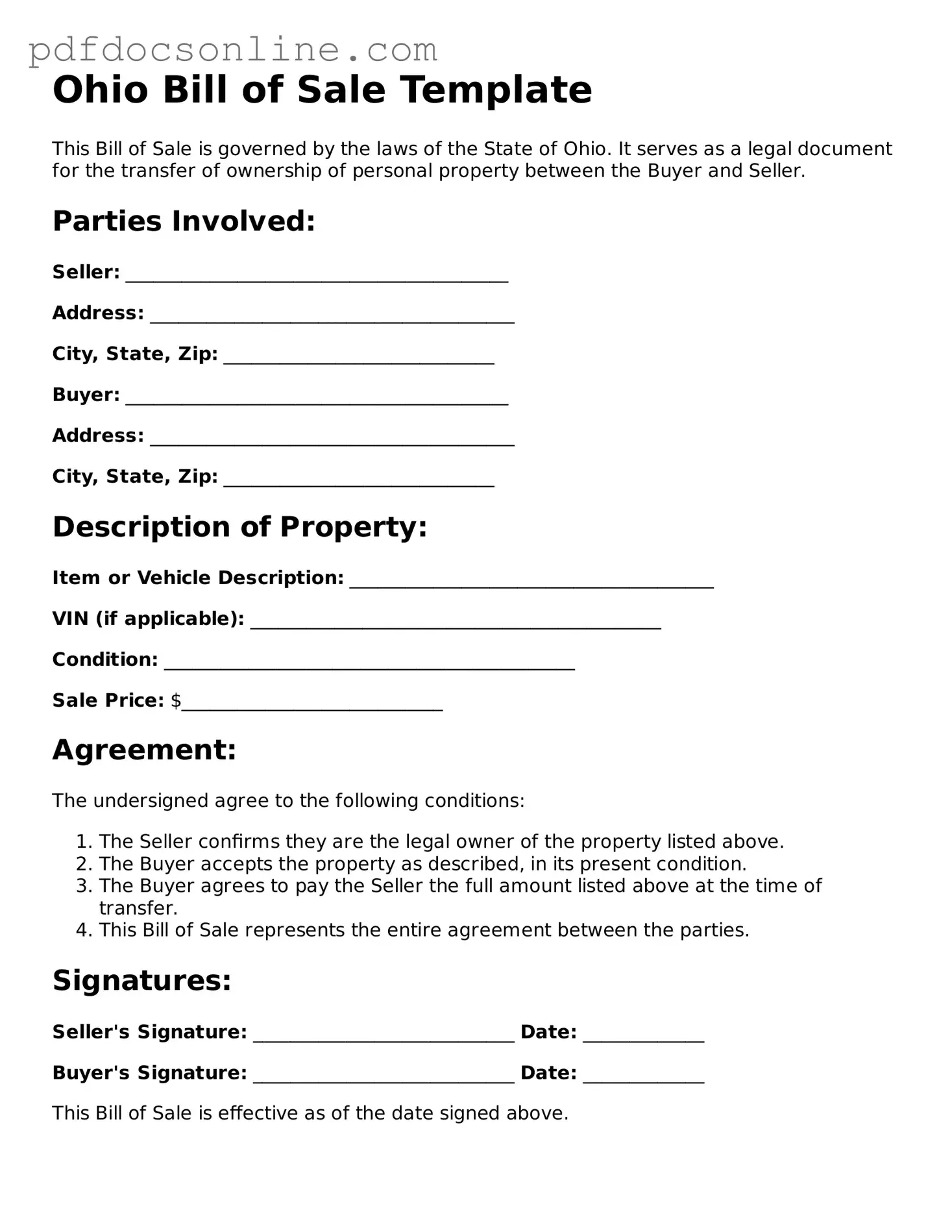 Attorney-Verified  Bill of Sale Form for Ohio