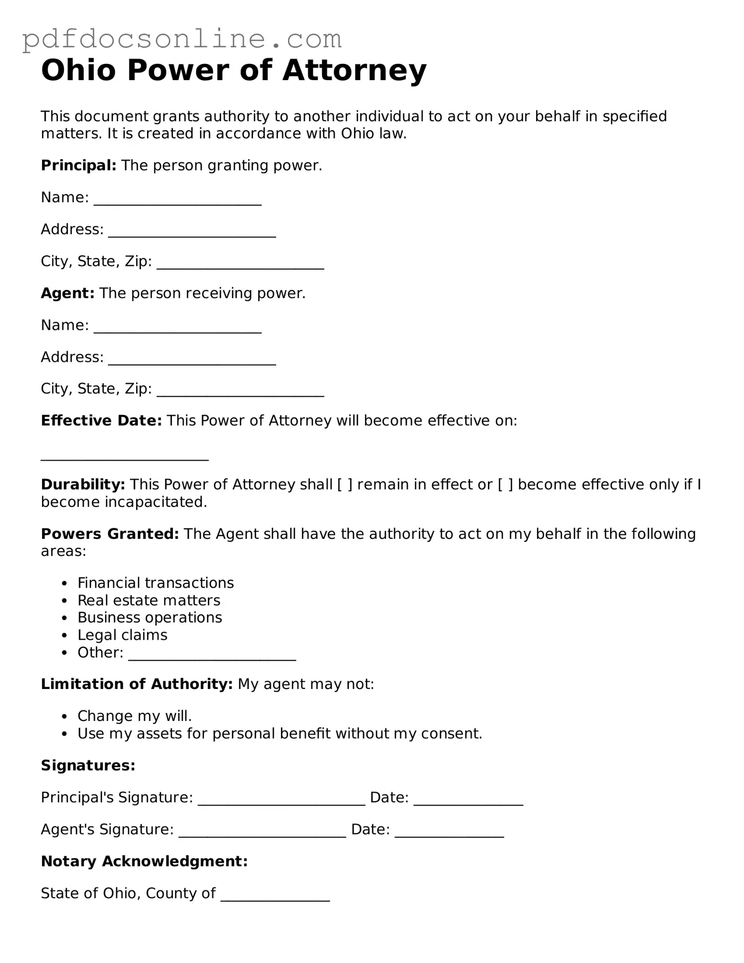Attorney-Verified  Power of Attorney Form for Ohio
