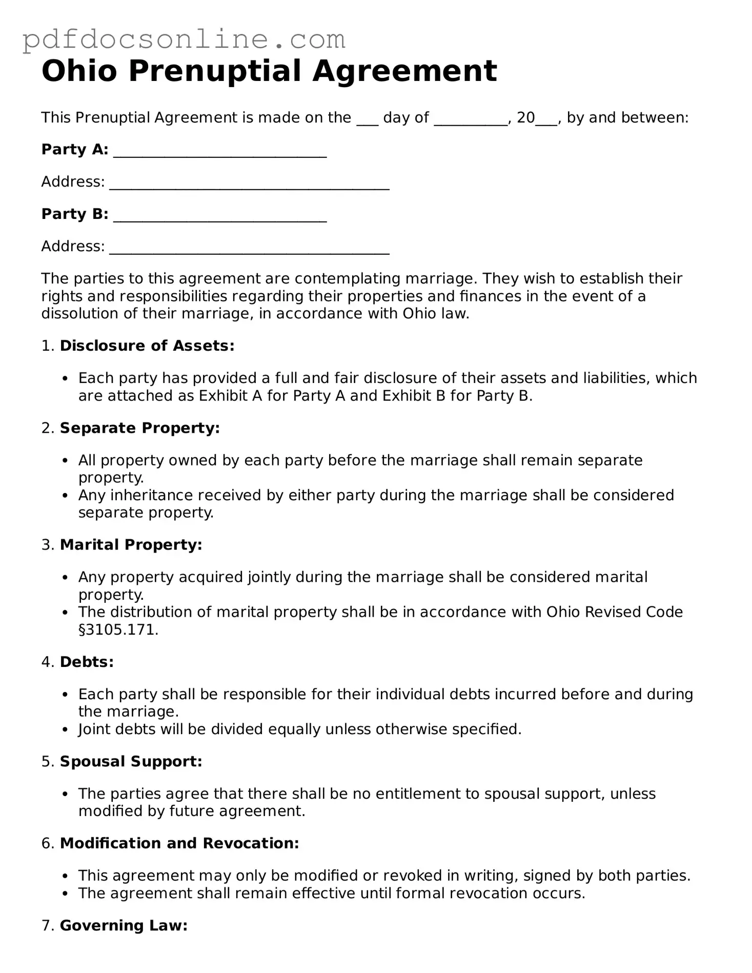 Attorney-Verified  Prenuptial Agreement Form for Ohio