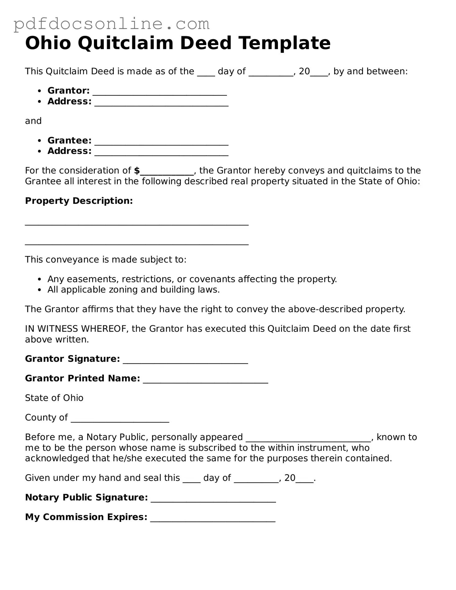 Attorney-Verified  Quitclaim Deed Form for Ohio
