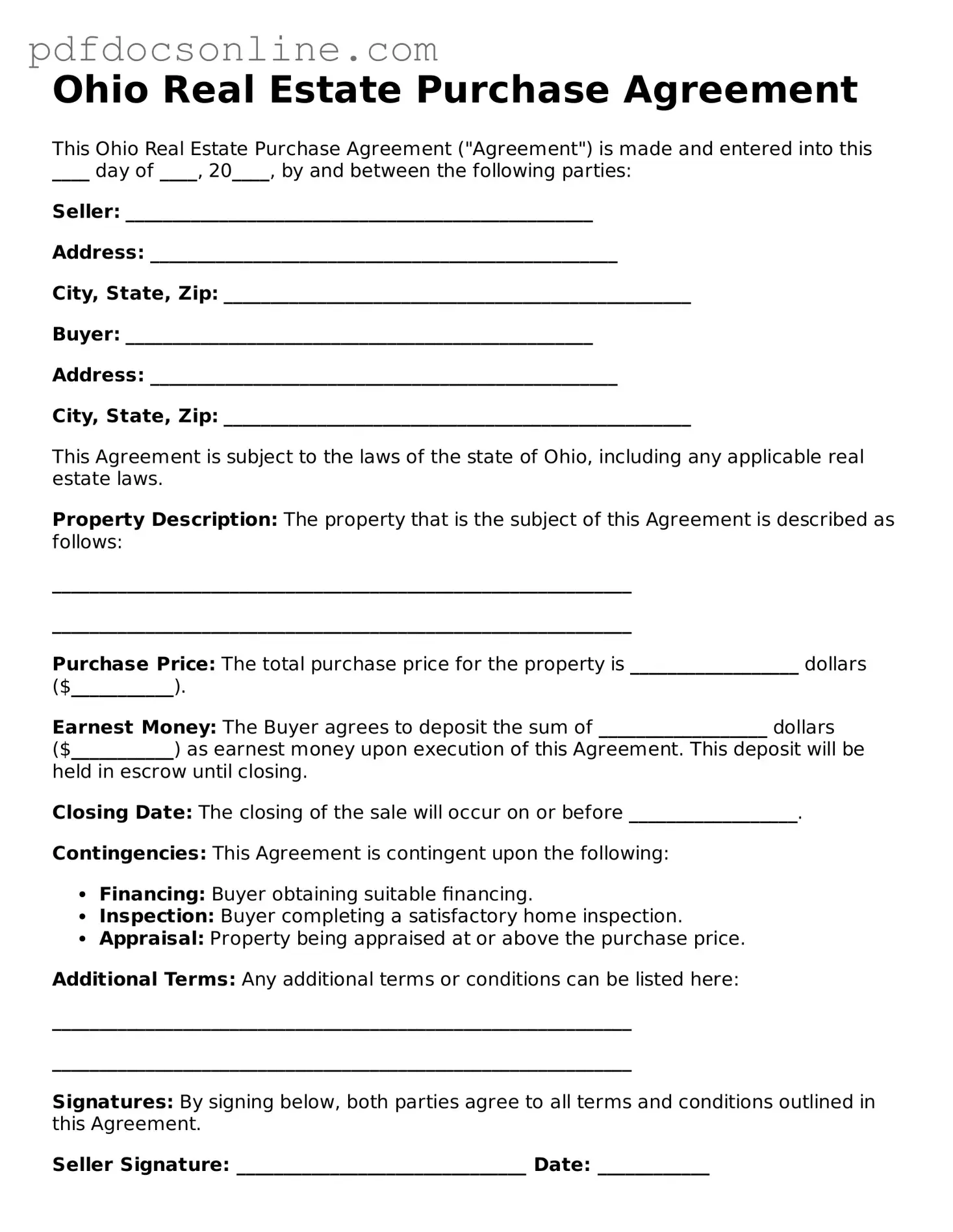 Attorney-Verified  Real Estate Purchase Agreement Form for Ohio