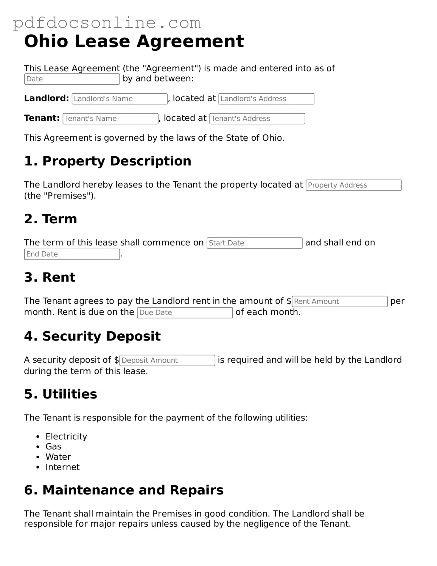 Attorney-Verified  Lease Agreement Form for Ohio