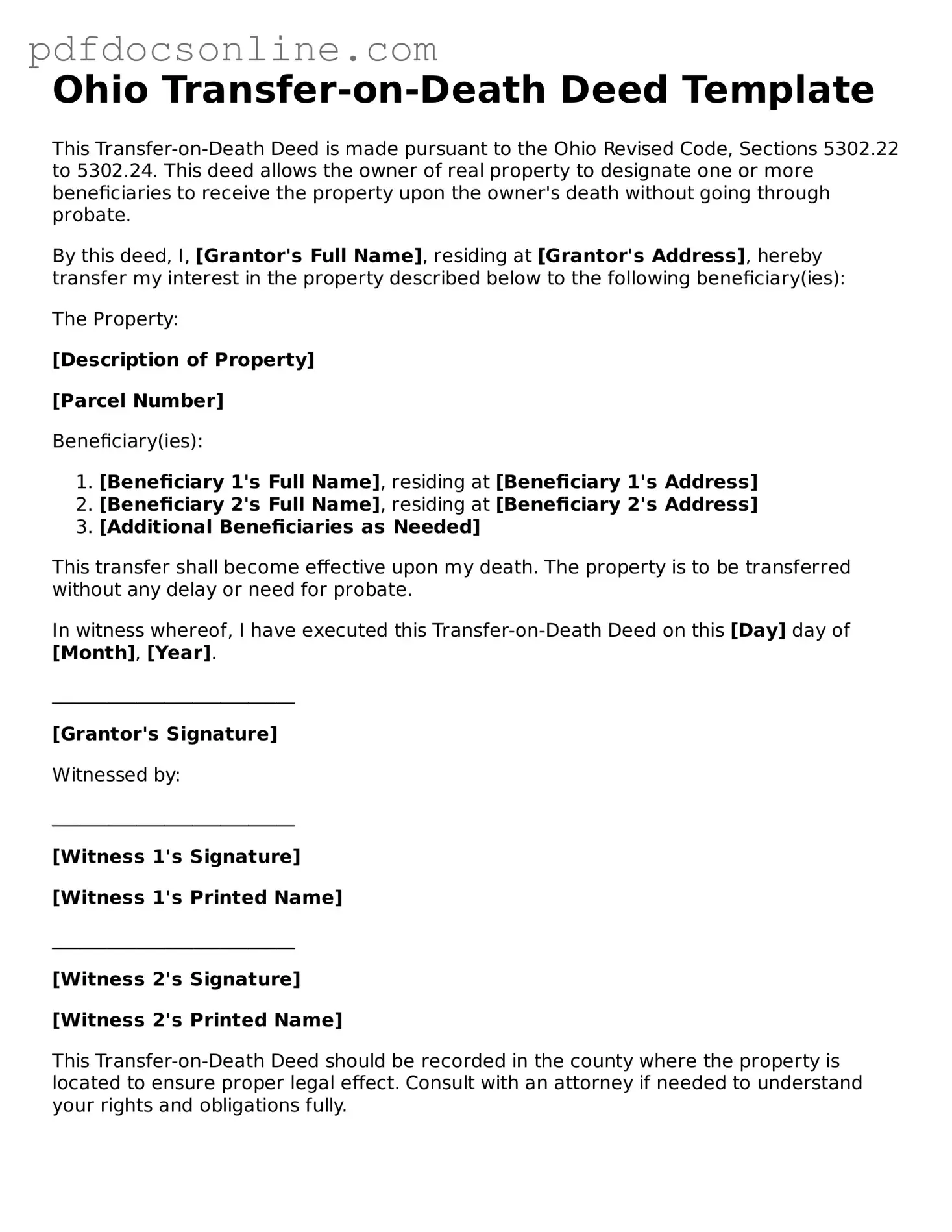 Attorney-Verified  Transfer-on-Death Deed Form for Ohio