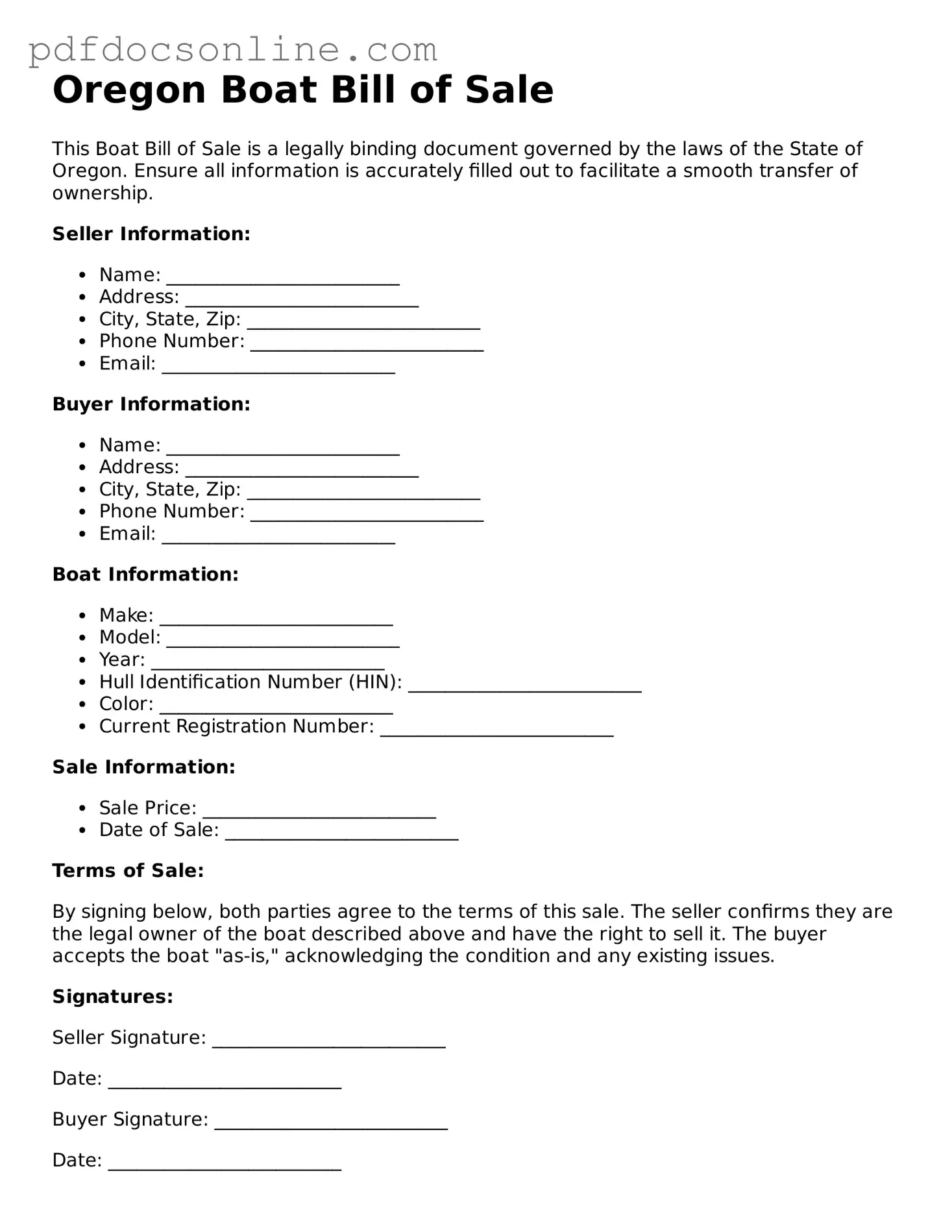 Attorney-Verified  Boat Bill of Sale Form for Oregon