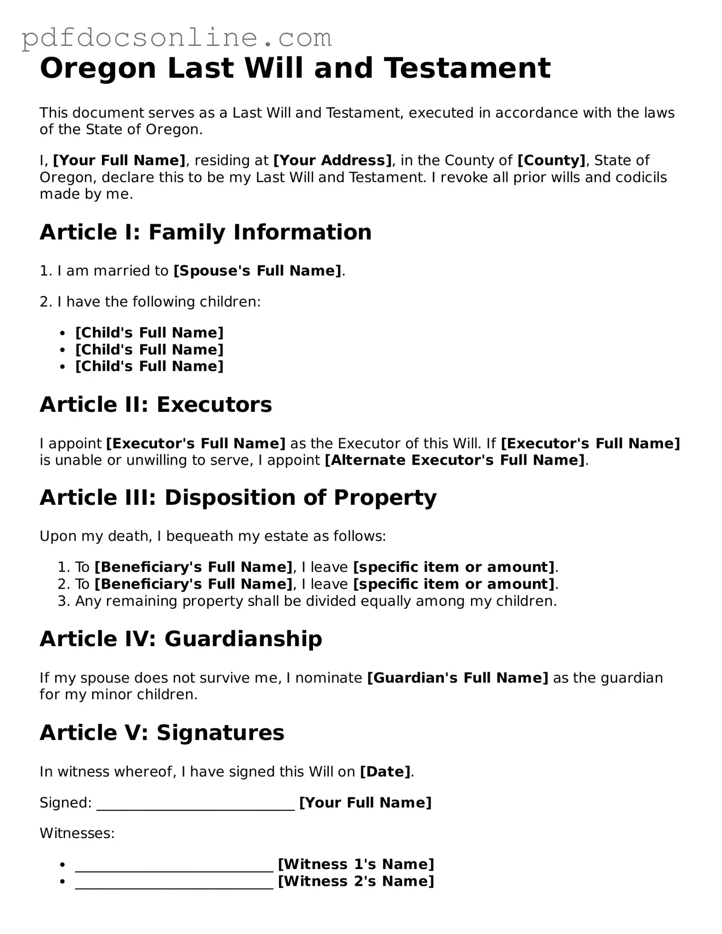 Attorney-Verified  Last Will and Testament Form for Oregon