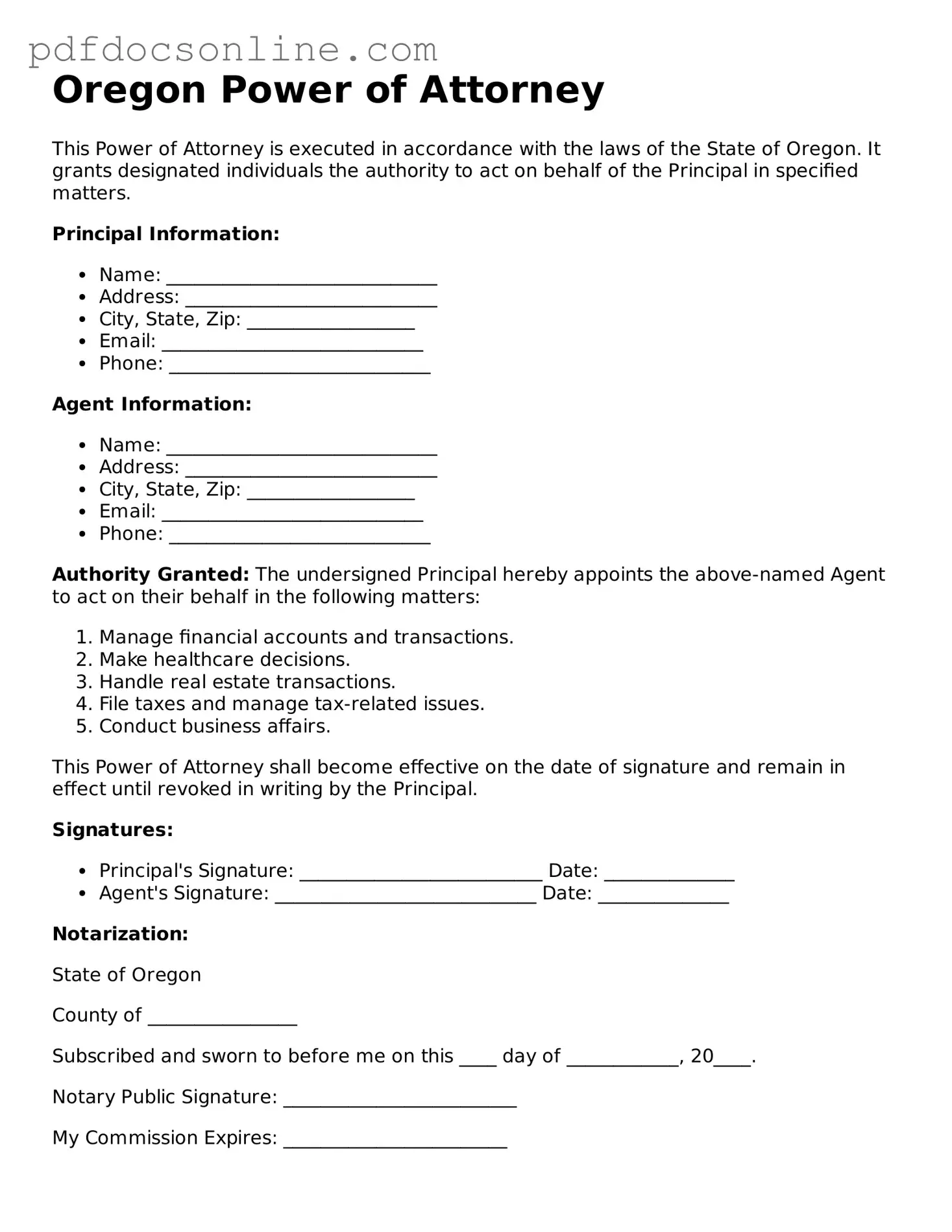 Attorney-Verified  Power of Attorney Form for Oregon