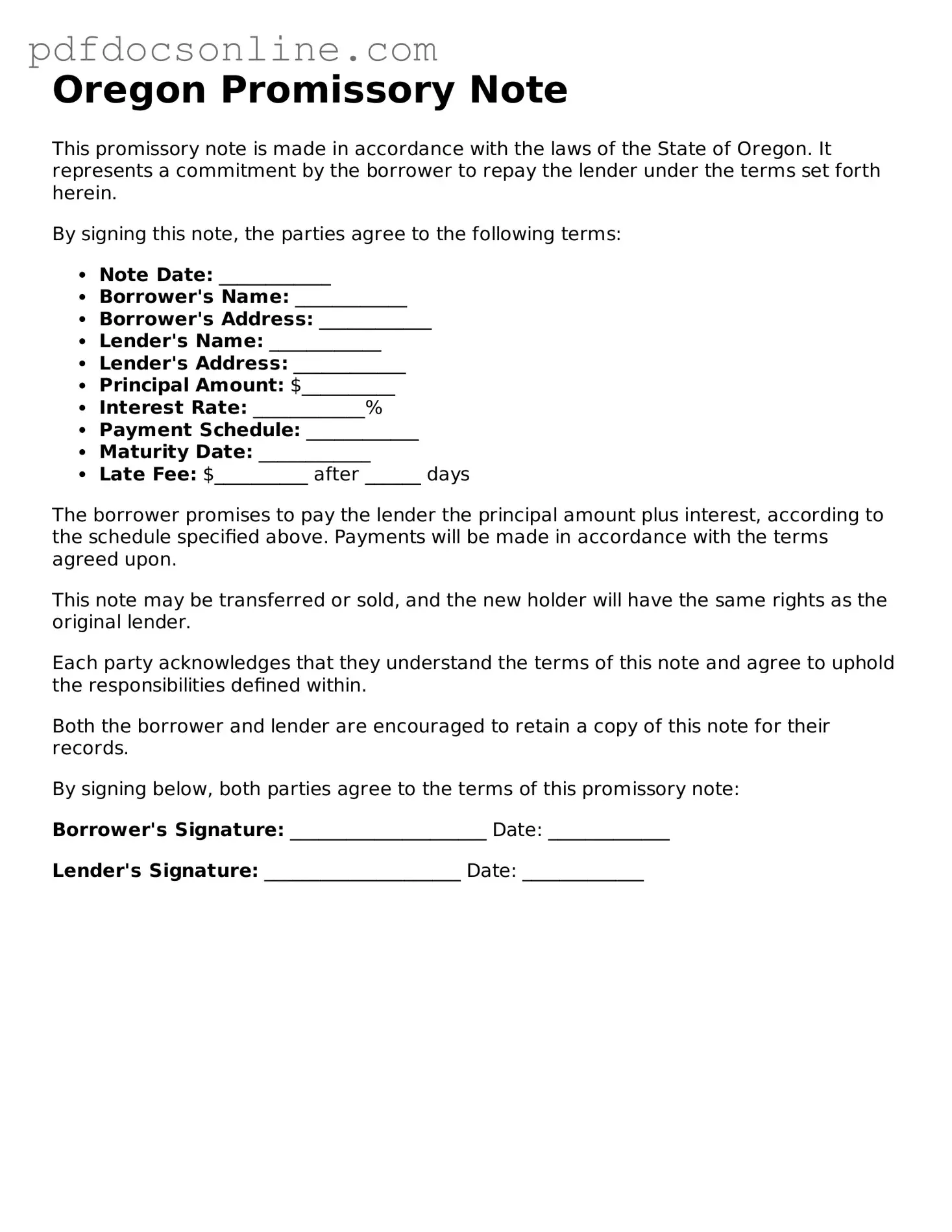 Attorney-Verified  Promissory Note Form for Oregon