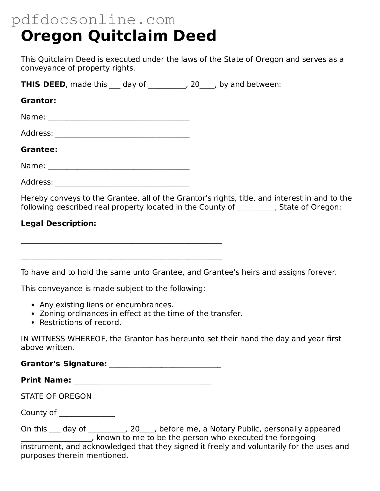 Attorney-Verified  Quitclaim Deed Form for Oregon