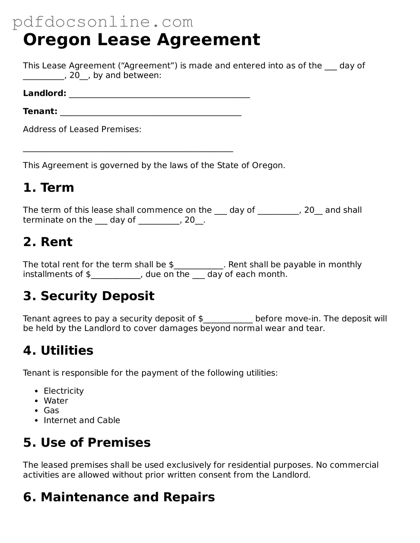Attorney-Verified  Lease Agreement Form for Oregon