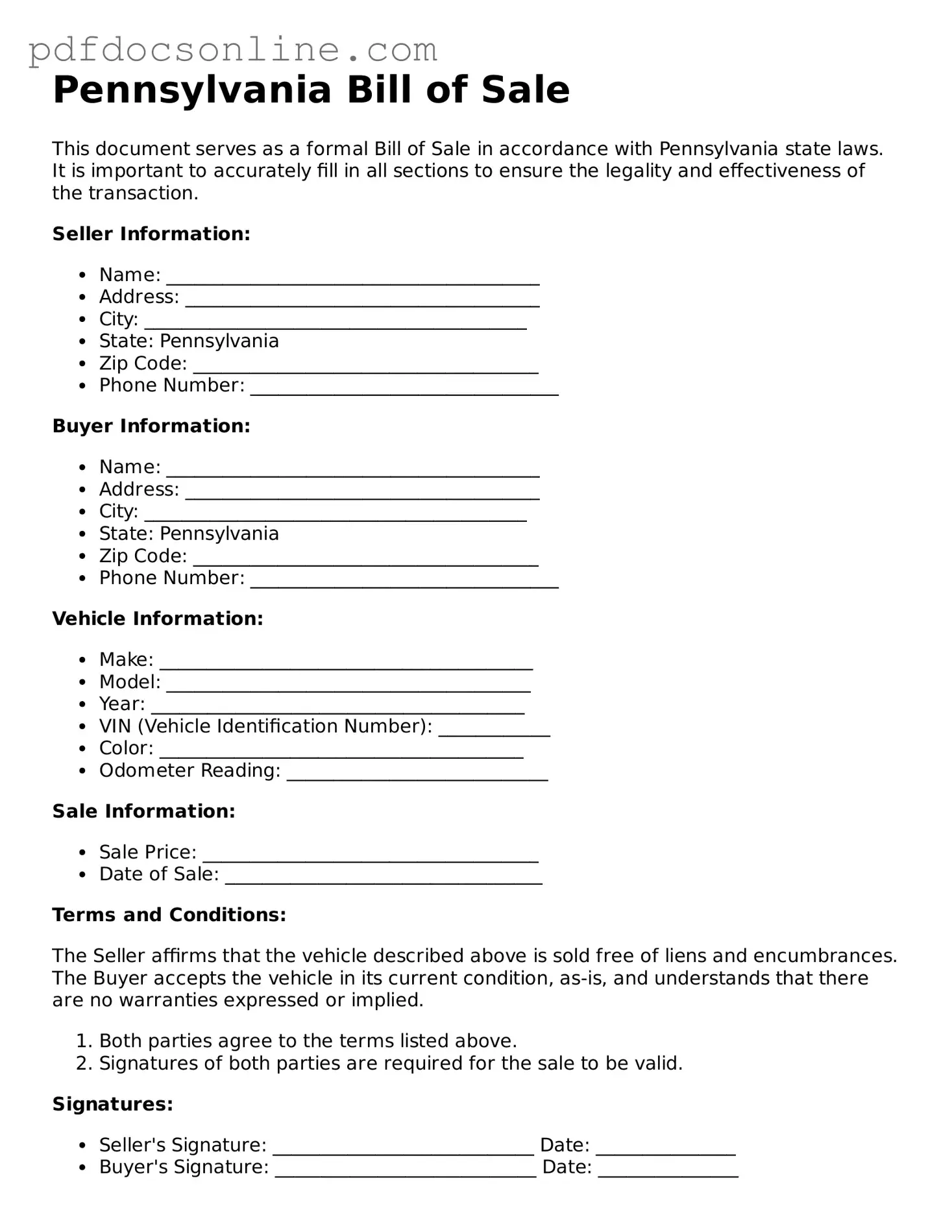 Attorney-Verified  Bill of Sale Form for Pennsylvania