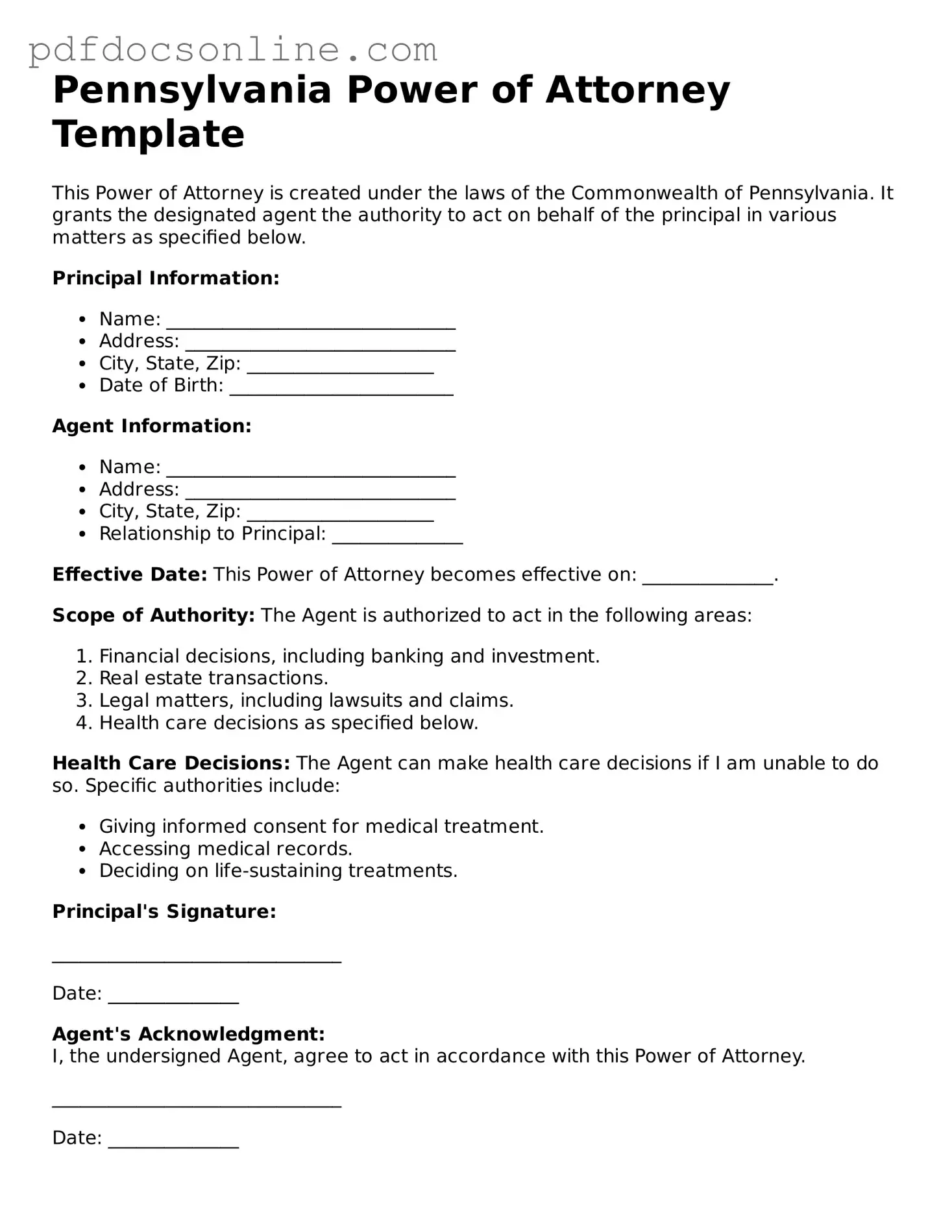 Attorney-Verified  Power of Attorney Form for Pennsylvania